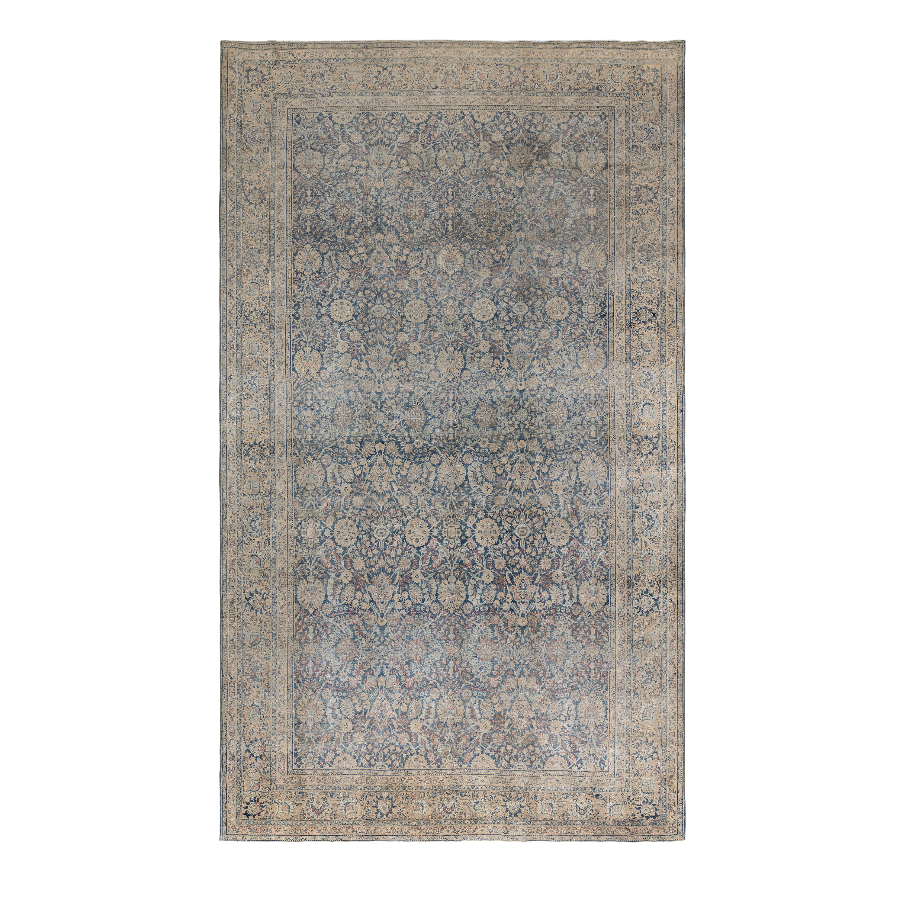 Tabriz antique Persian rug in blue tones with intricate floral design, handwoven wool carpet by nasiricarpets