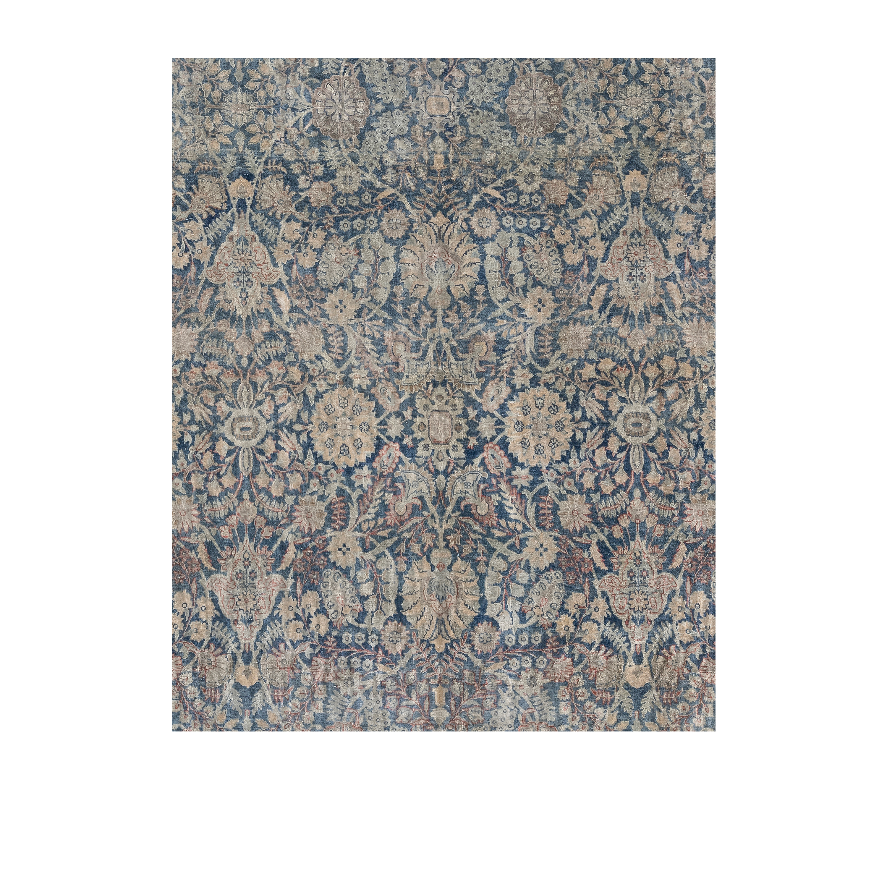 Tabriz antique Persian rug in blue tones with intricate floral design, handwoven wool carpet by nasiricarpets