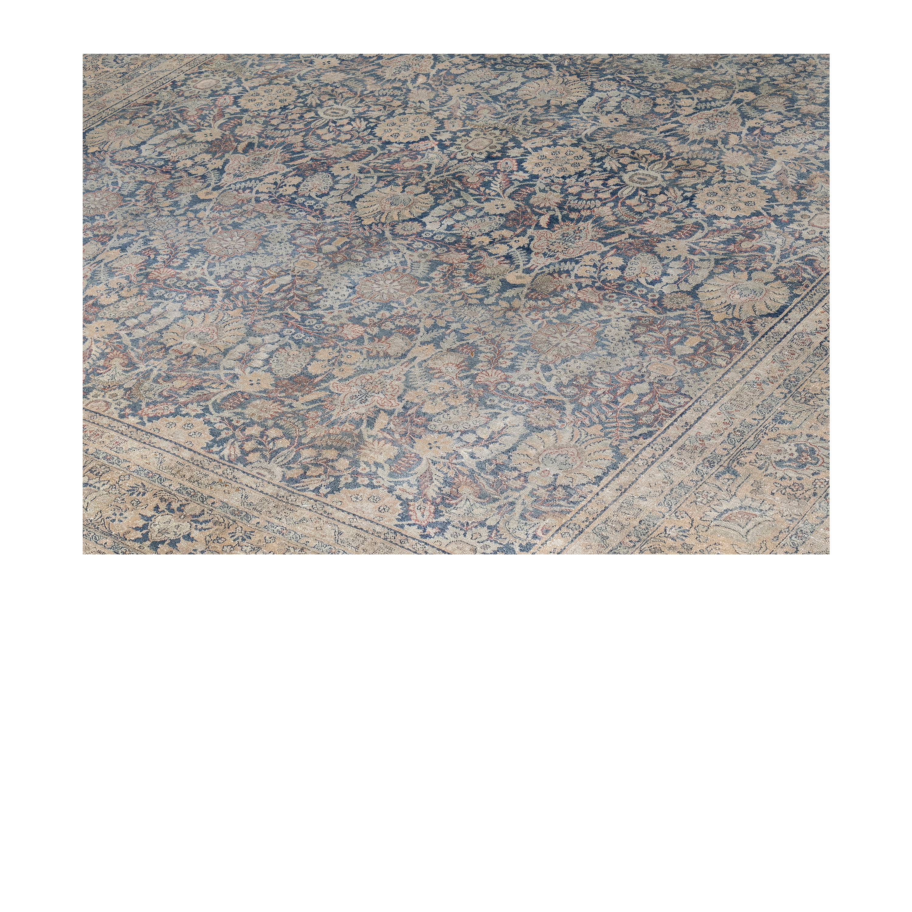 Tabriz antique Persian rug in blue tones with intricate floral design, handwoven wool carpet by nasiricarpets