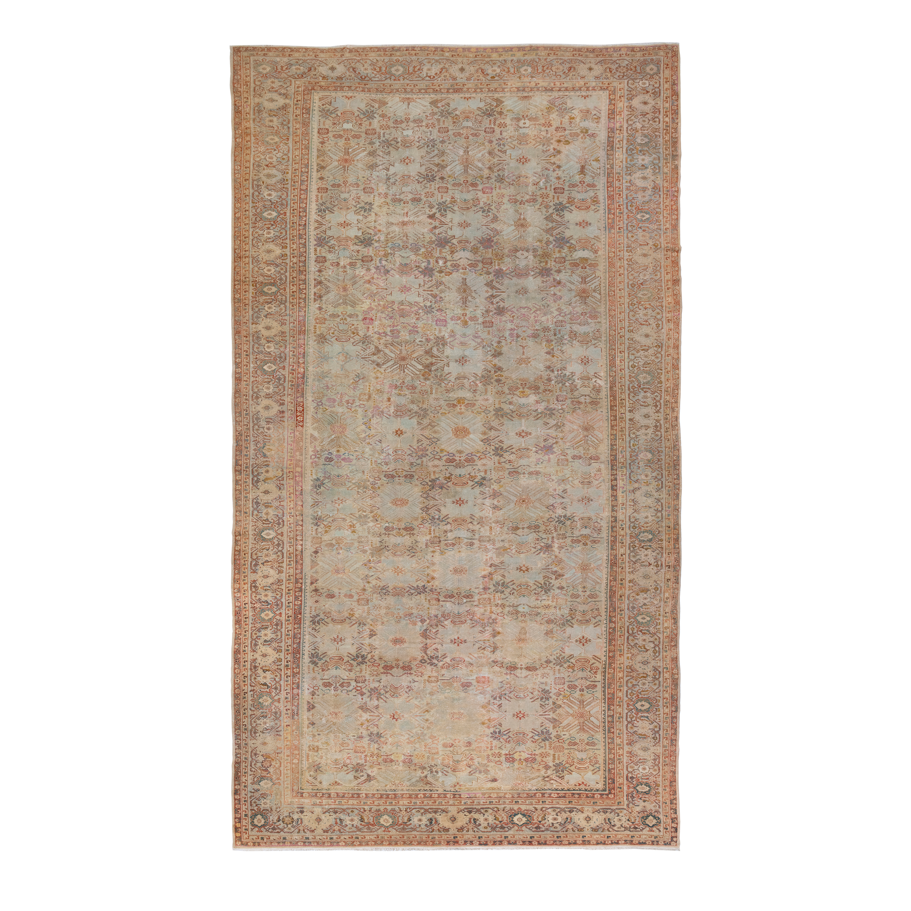 Sultanabad antique Persian rug in soft green tones, handwoven wool carpet with floral motifs by nasiricarpets