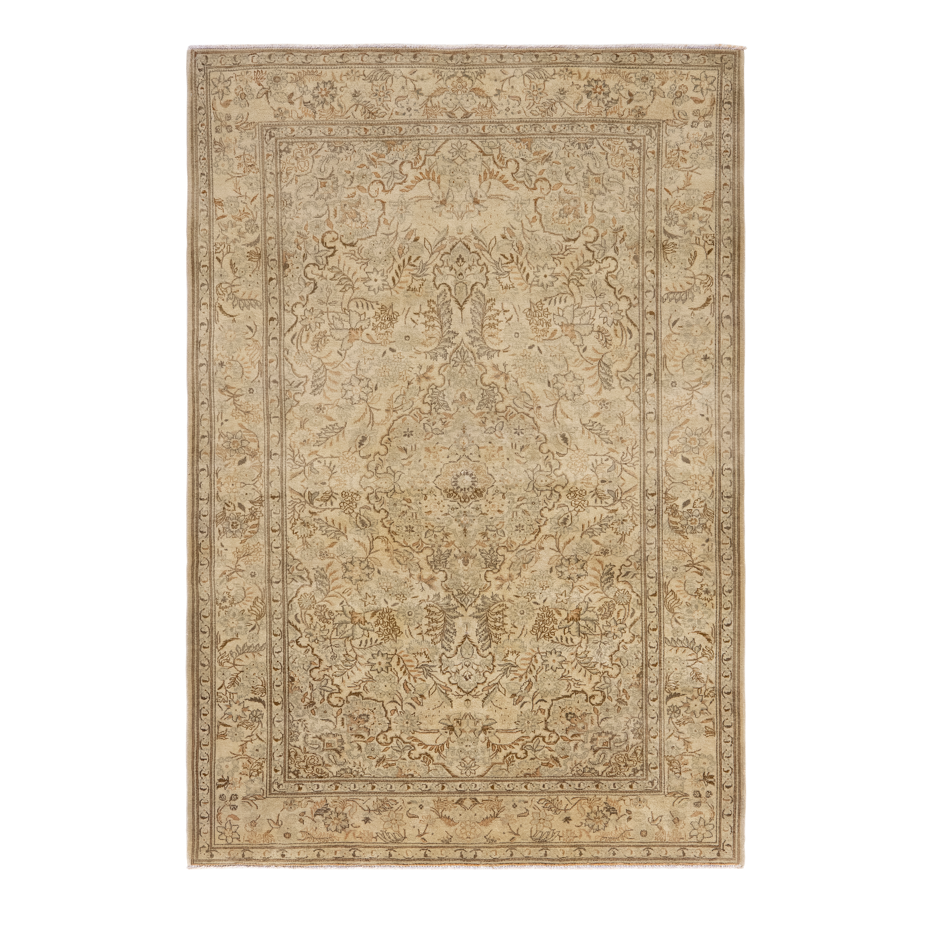 Persian Kashan rug in ivory tones, handwoven traditional wool carpet with floral motifs by nasiricarpets