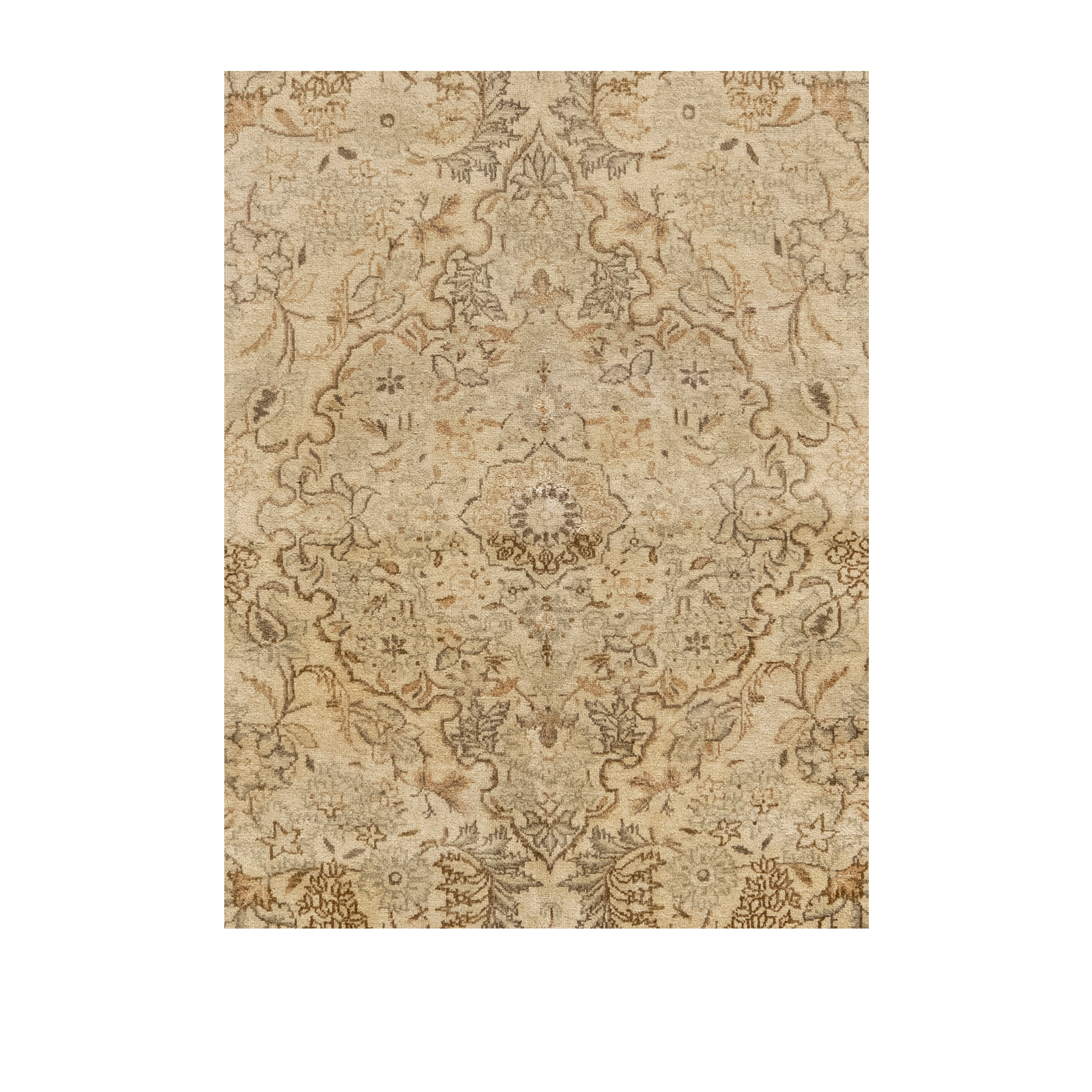 Persian Kashan rug in ivory tones, handwoven traditional wool carpet with floral motifs by nasiricarpets