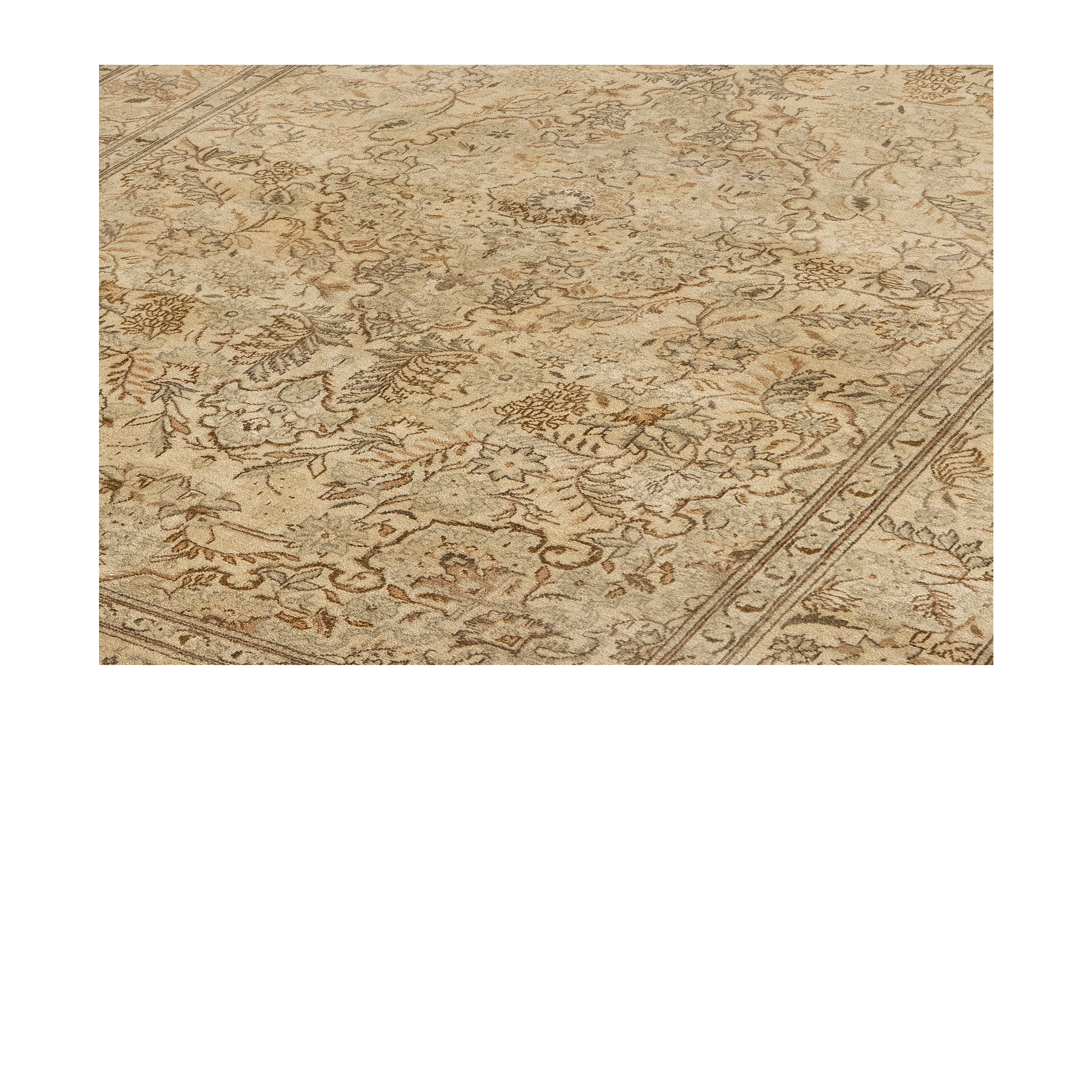Persian Kashan rug in ivory tones, handwoven traditional wool carpet with floral motifs by nasiricarpets