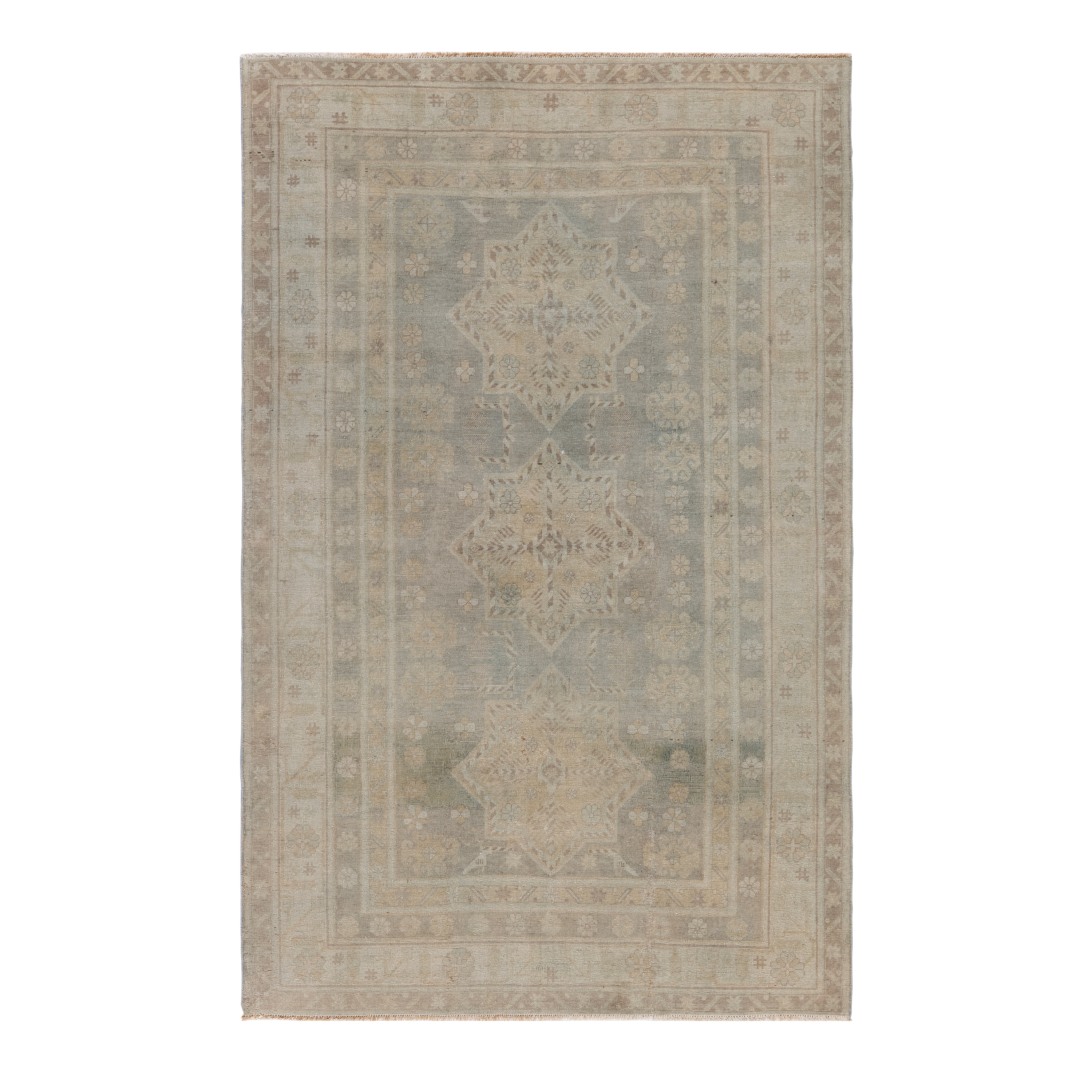 Khotan antique Persian rug in soft grey tones, handwoven wool carpet with medallion pattern by nasiricarpets