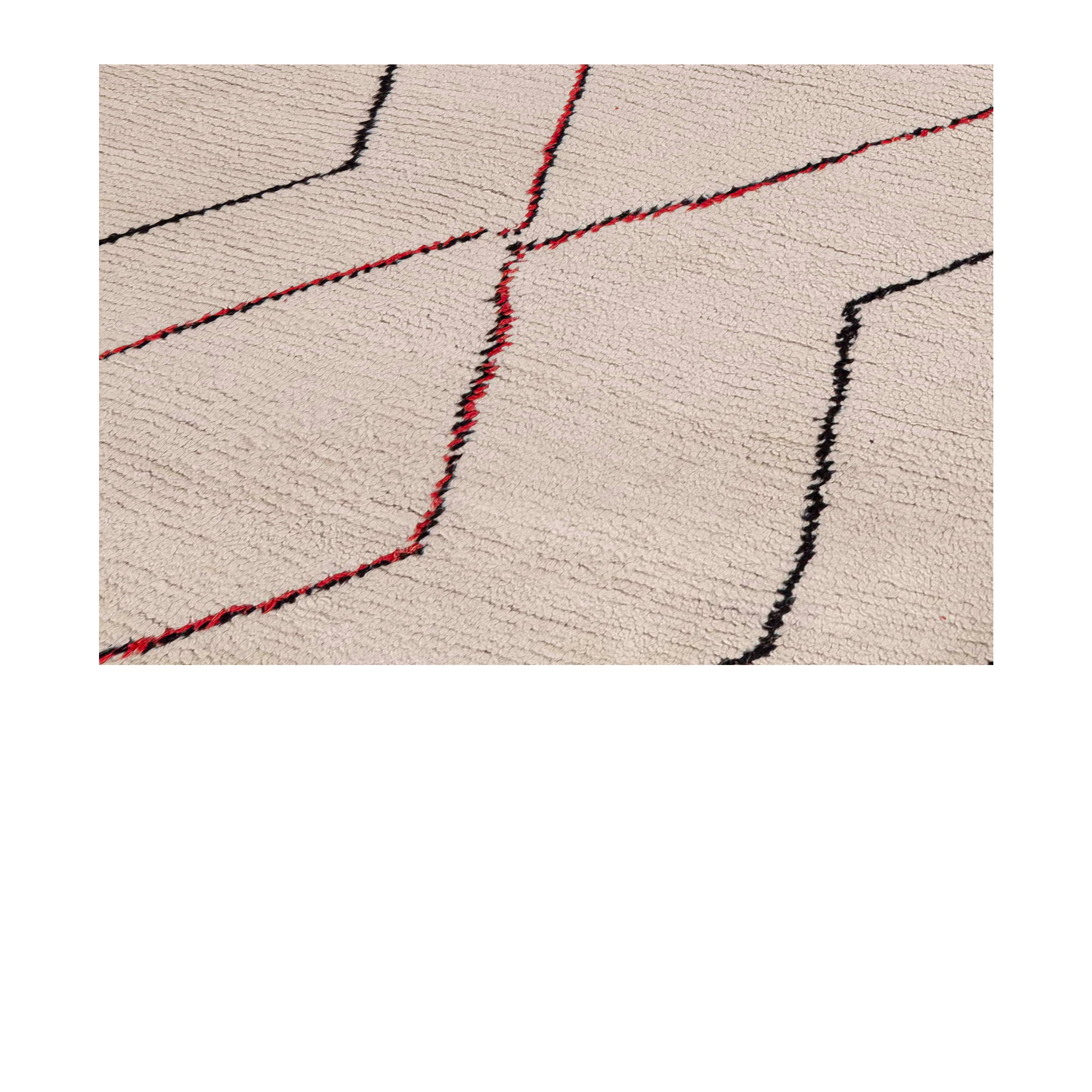 Beige Boujad Moroccan rug with geometric red and black lines, handwoven wool rug from Morocco by nasiricarpets