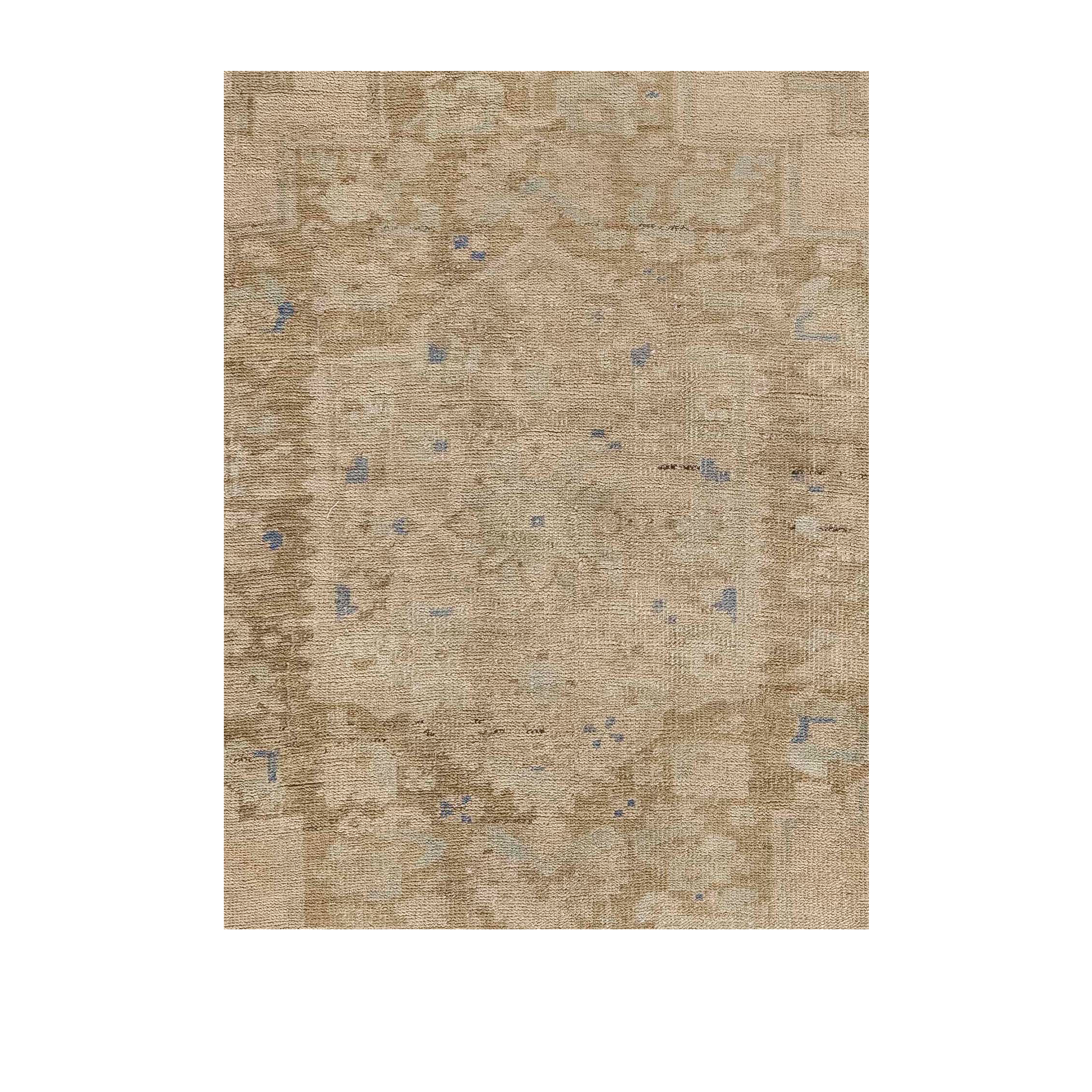 Natural Anatolian vintage rug with soft beige tones and faded medallion design, handwoven wool rug from Turkey by nasiricarpets