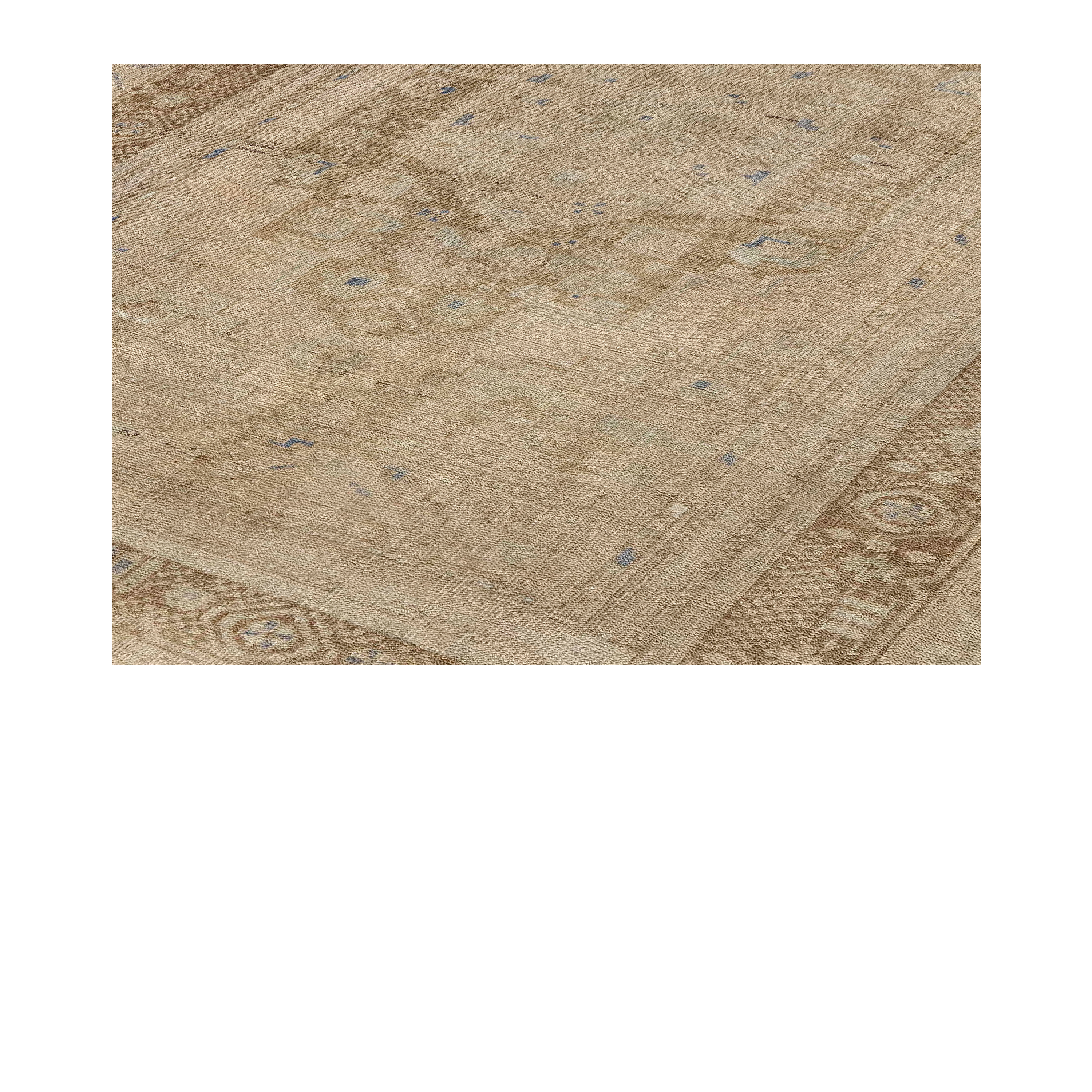 Natural Anatolian vintage rug with soft beige tones and faded medallion design, handwoven wool rug from Turkey by nasiricarpets