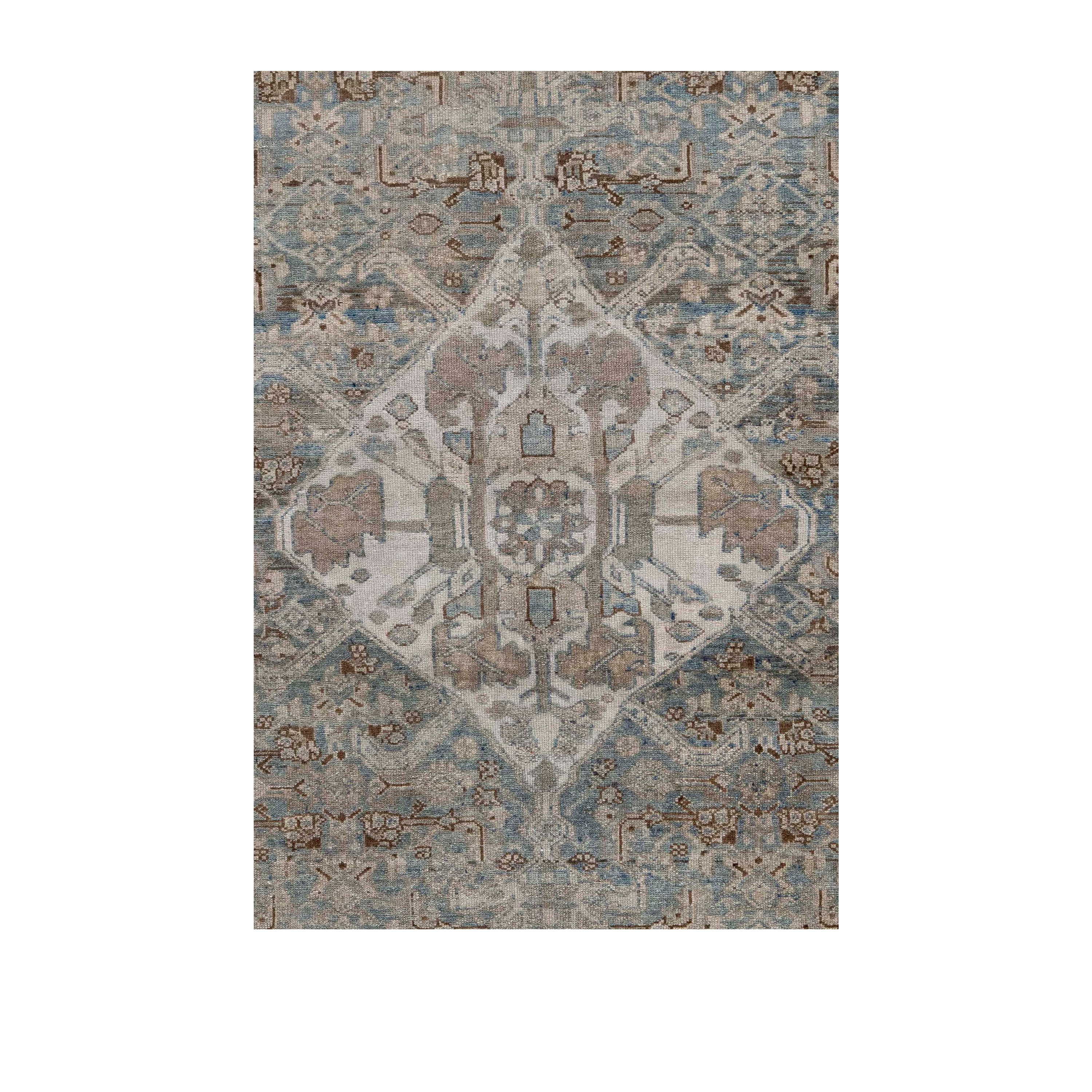 Grey Malayer antique Persian rug with central medallion and faded pattern, handwoven wool carpet from Iran by nasiricarpets