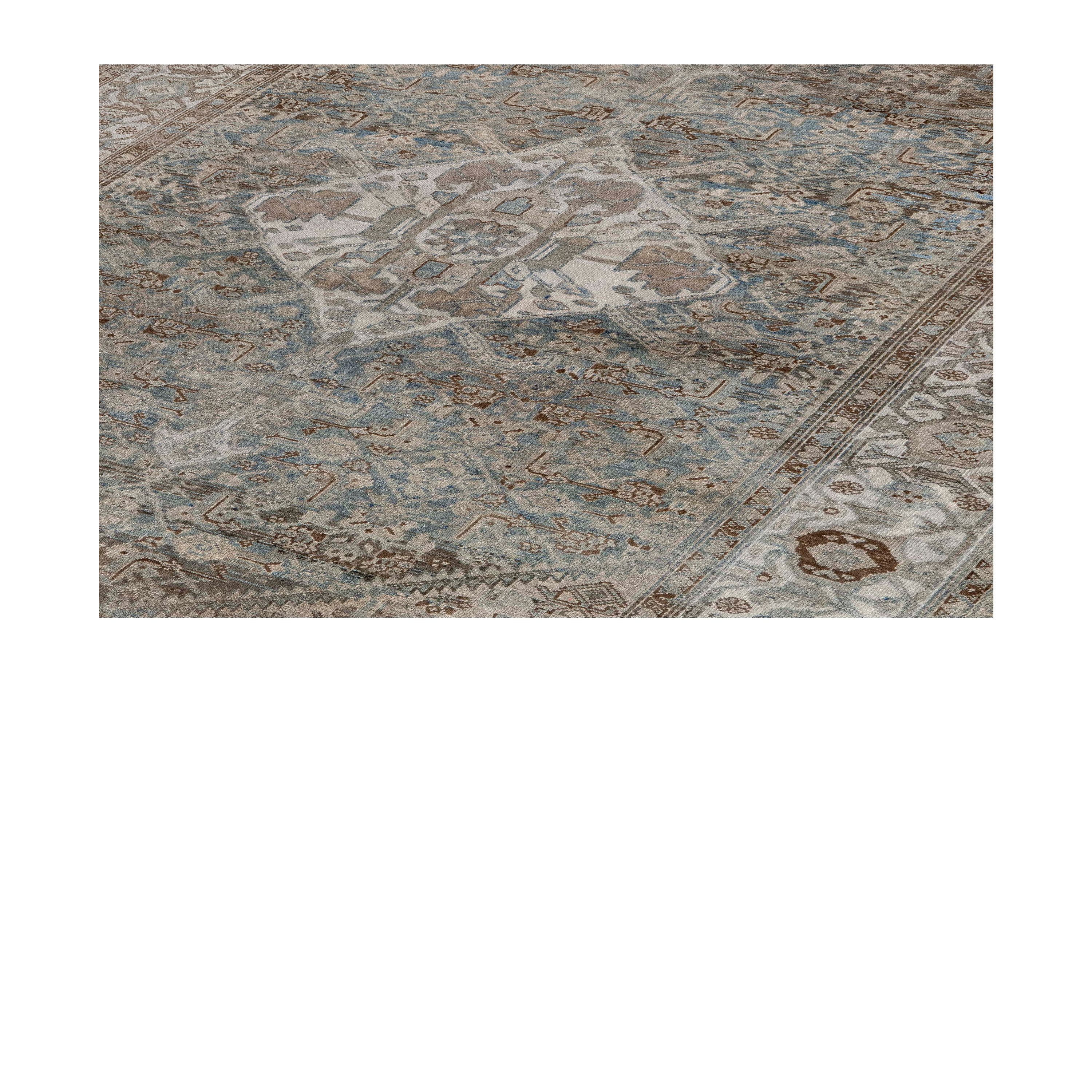 Grey Malayer antique Persian rug with central medallion and faded pattern, handwoven wool carpet from Iran by nasiricarpets