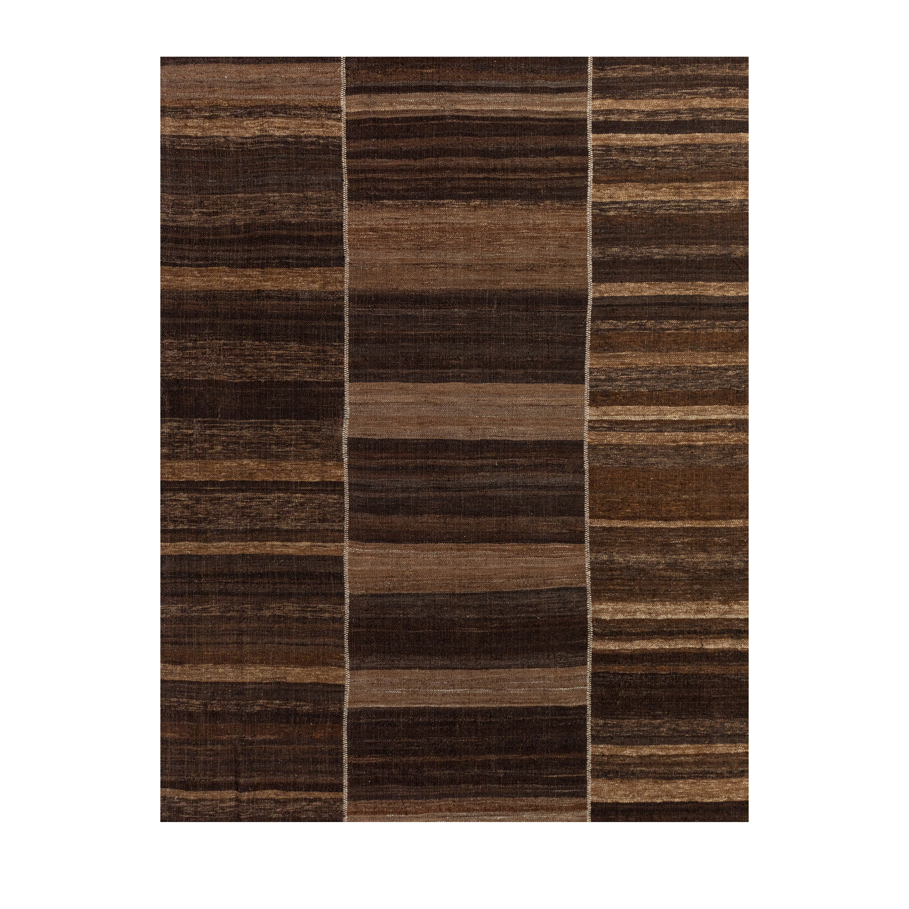 Mazandaran flatweave rug in brown color, handwoven in Iran with a refined flatweave design