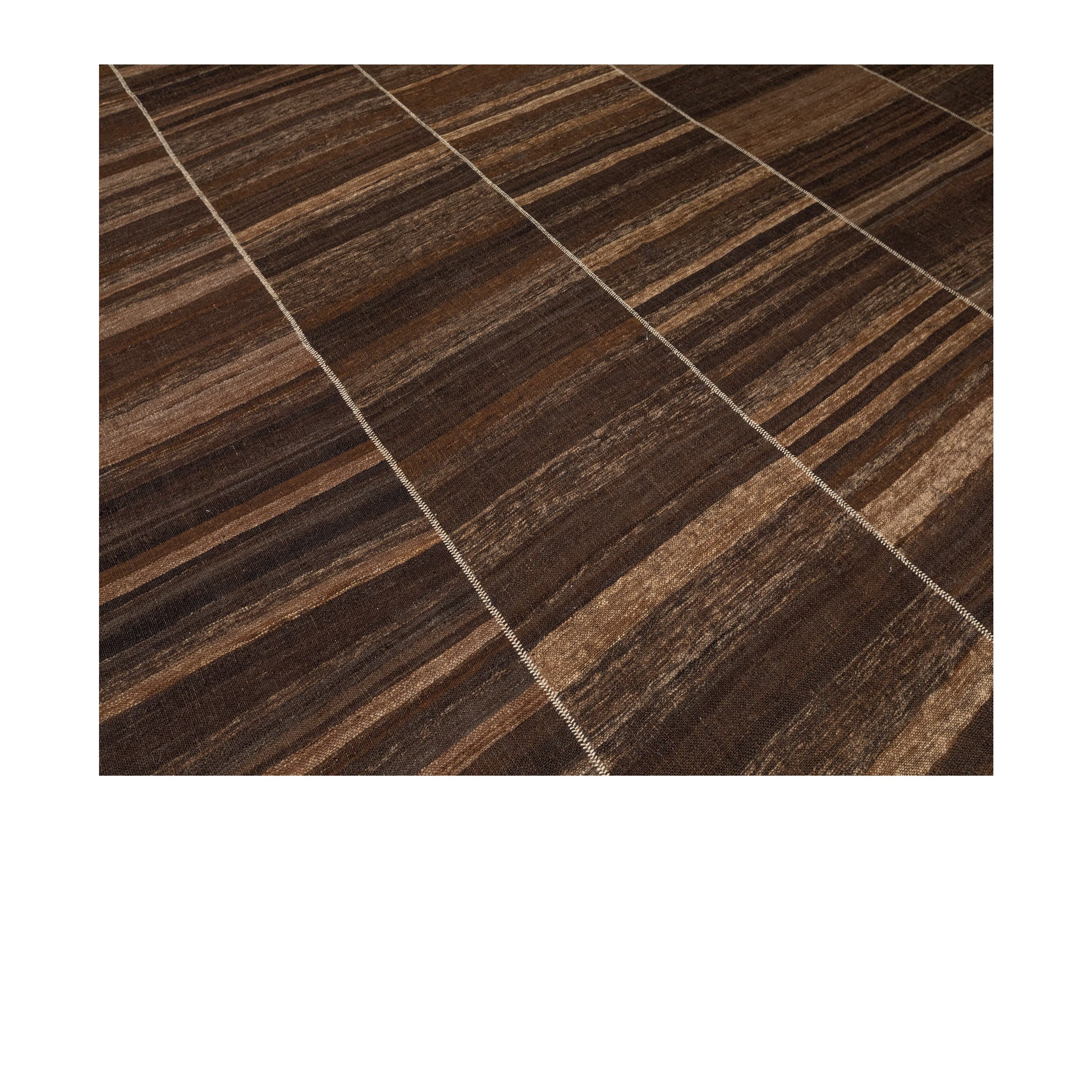 Mazandaran flatweave rug in brown color, handwoven in Iran with a refined flatweave design