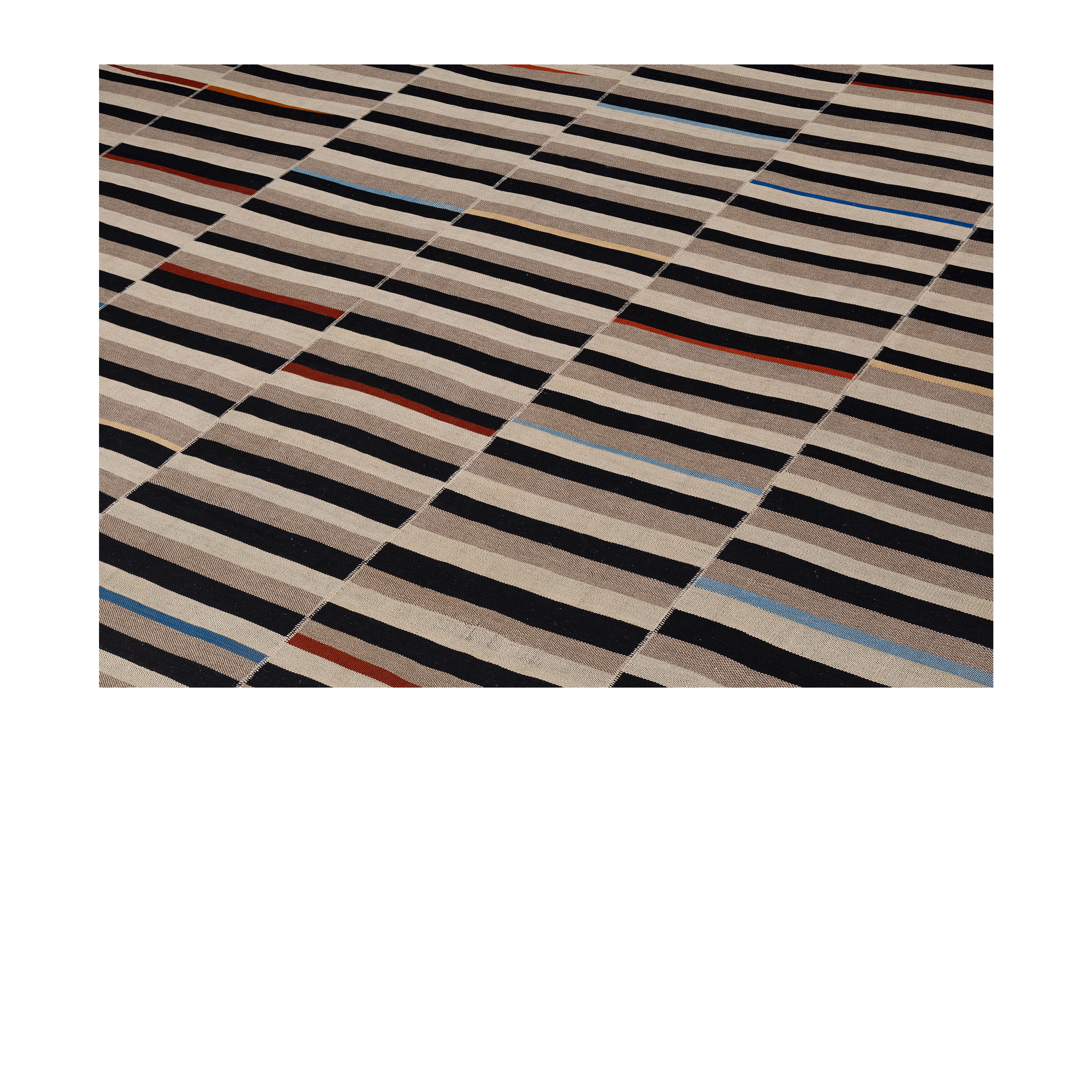 Mazandaran flatweave rug in a multicolor striped design, handwoven in Iran with a graphic flatweave structure