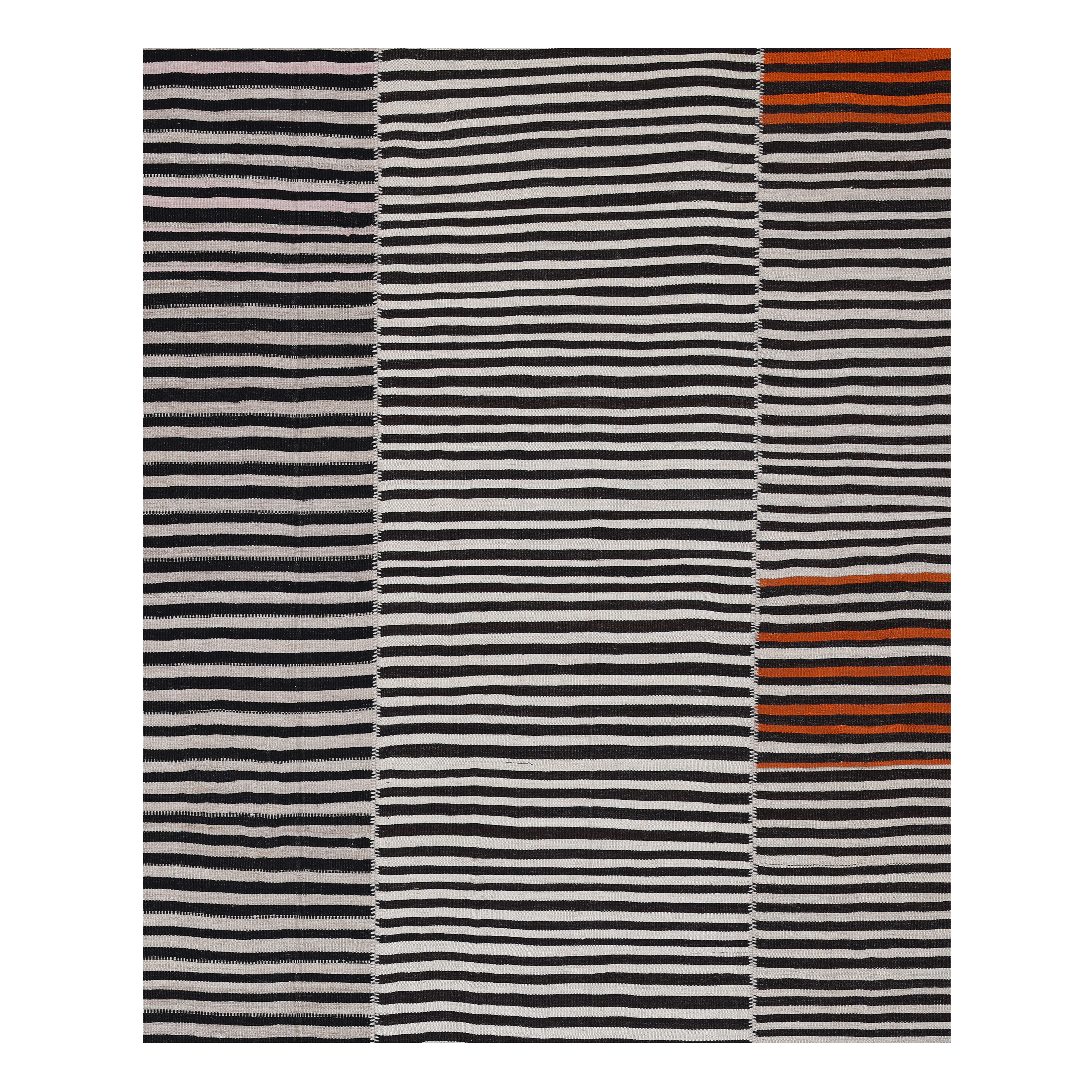Mazandaran flatweave rug in black and white, handwoven in Iran with a graphic flatweave design