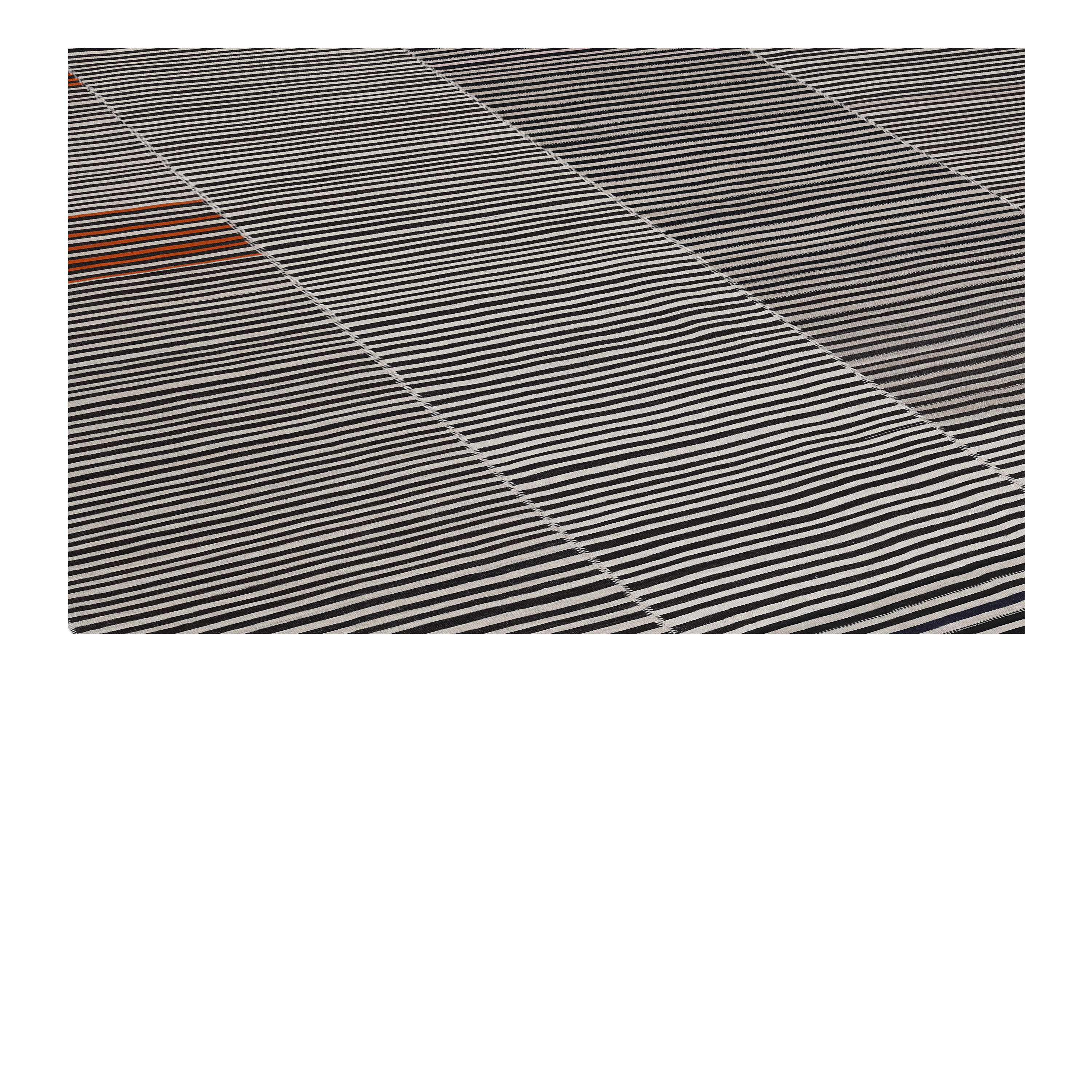 Mazandaran flatweave rug in black and white, handwoven in Iran with a graphic flatweave design