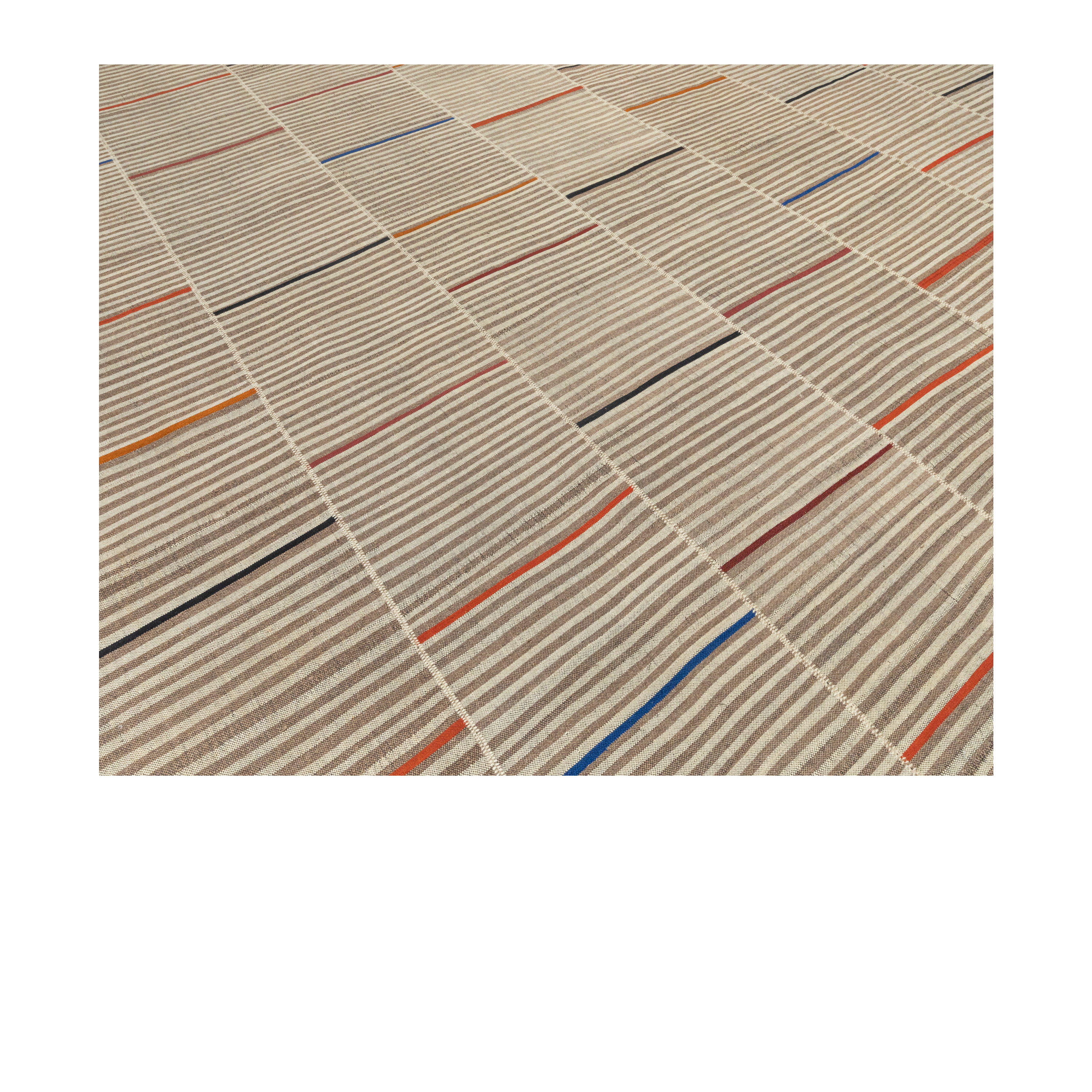 Mazandaran flatweave rug in natural color, handwoven in Iran with a structured flatweave design