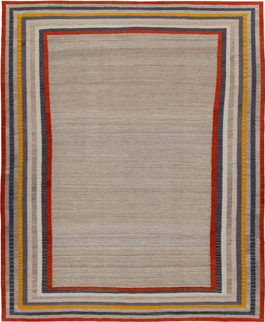 Mazandaran flatweave rug in sand color, handwoven in Iran with a framed flatweave design