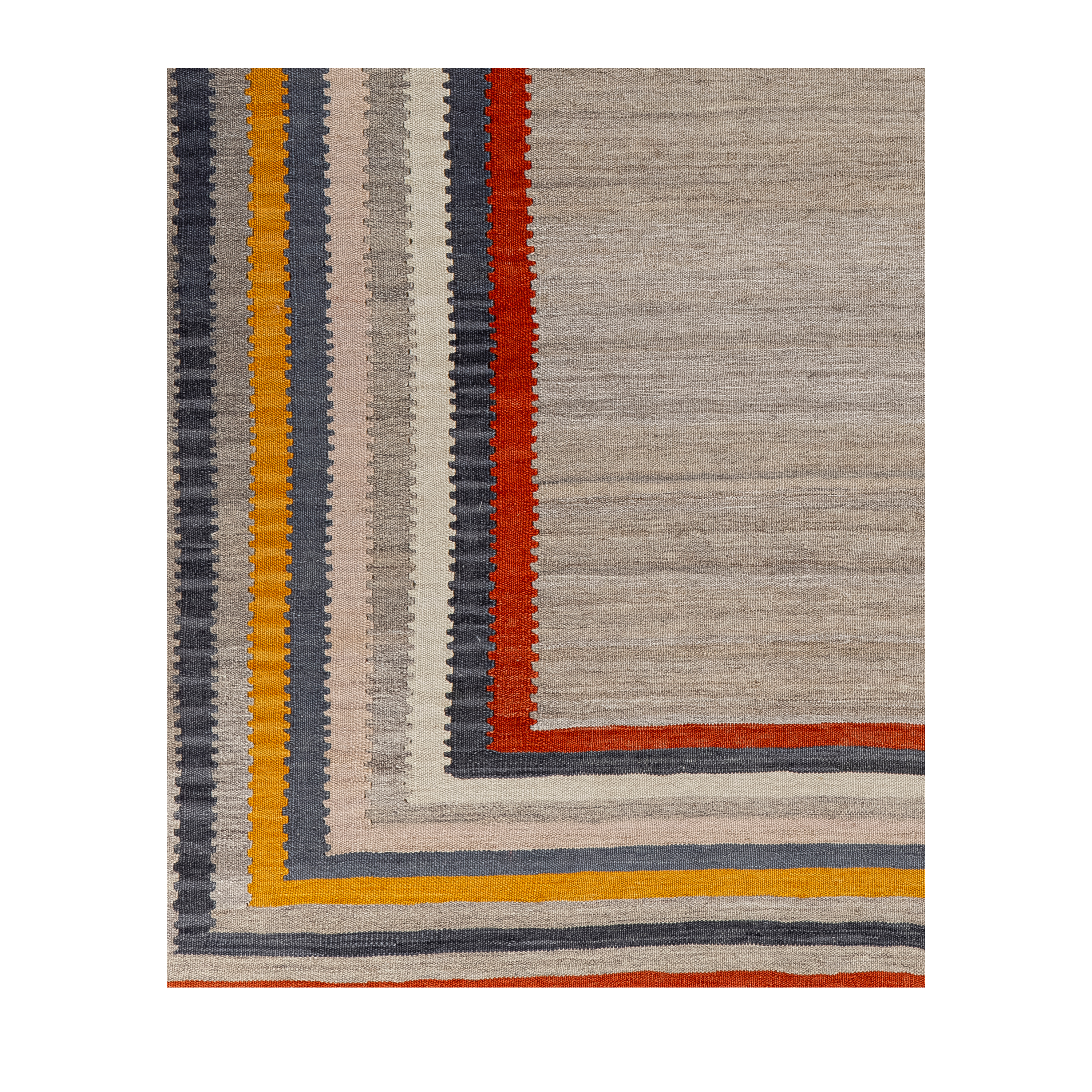 Mazandaran flatweave rug in sand color, handwoven in Iran with a framed flatweave design