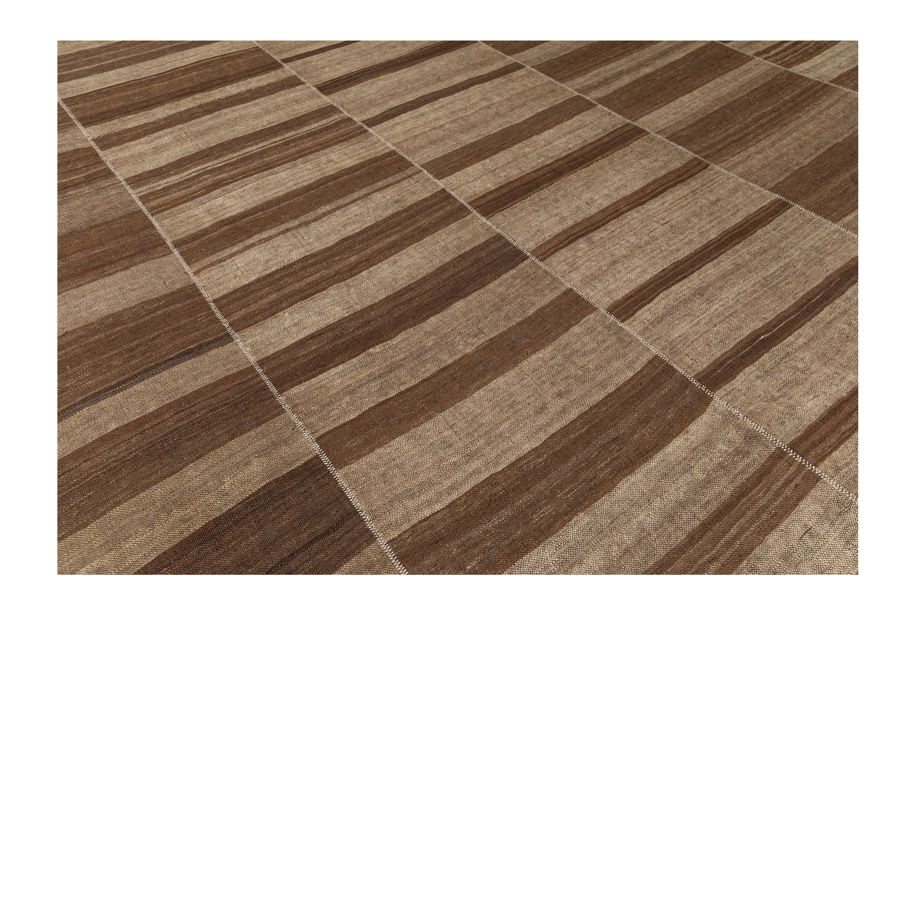 Mazandaran flatweave rug in brown color, handwoven in Iran with a linear flatweave design