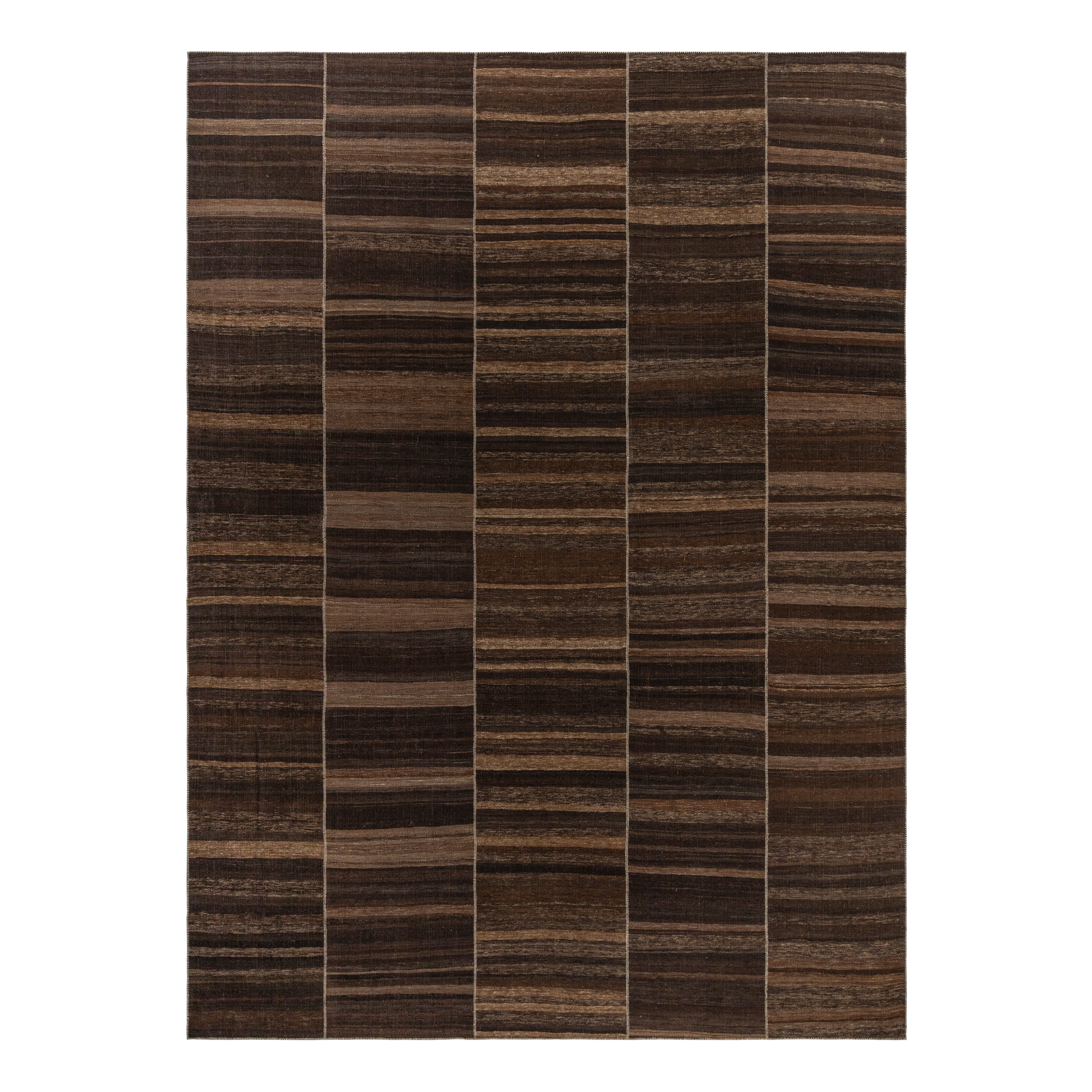 Mazandaran flatweave rug in brown color, handwoven in Iran with a refined flatweave design