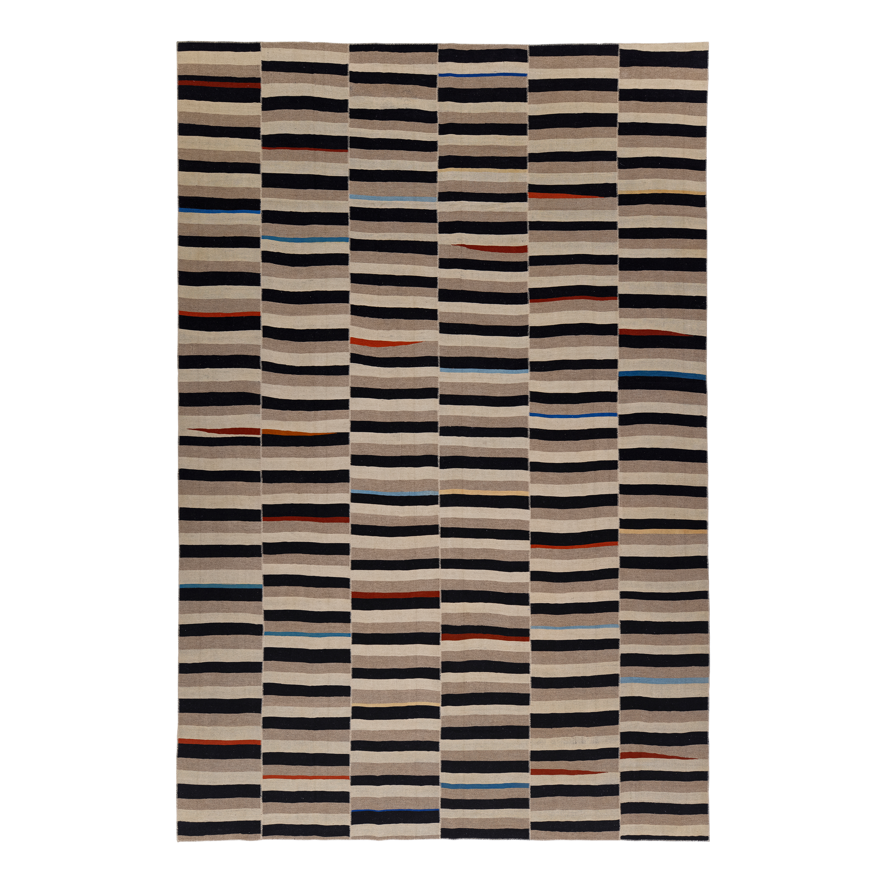 Mazandaran flatweave rug in a multicolor striped design, handwoven in Iran with a graphic flatweave structure
