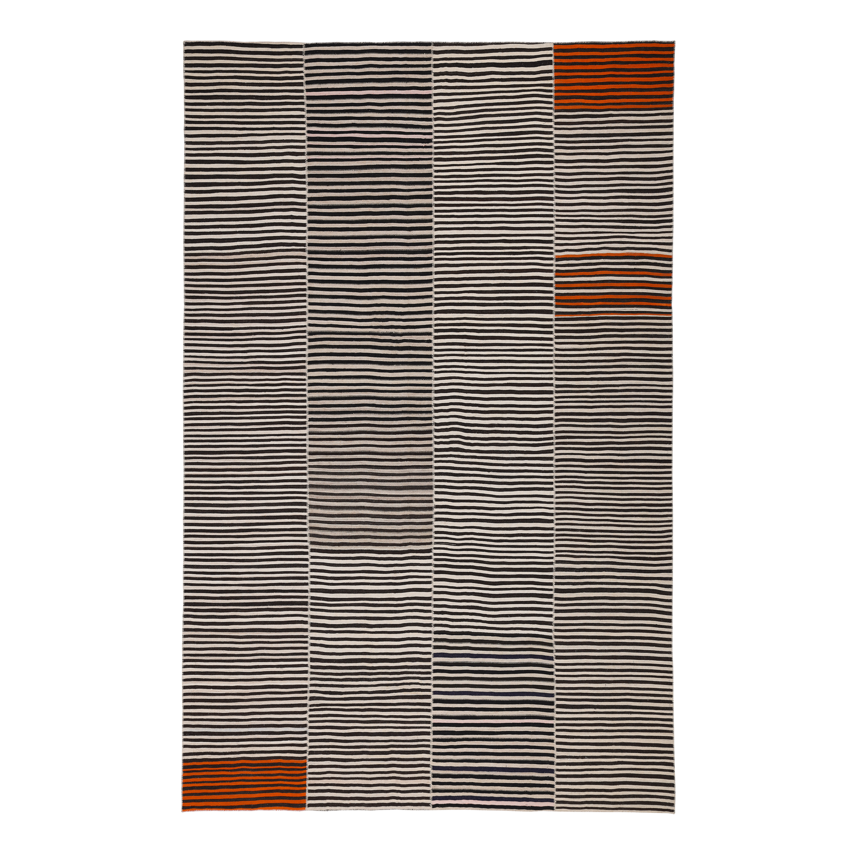 Mazandaran flatweave rug in black and white, handwoven in Iran with a graphic flatweave design