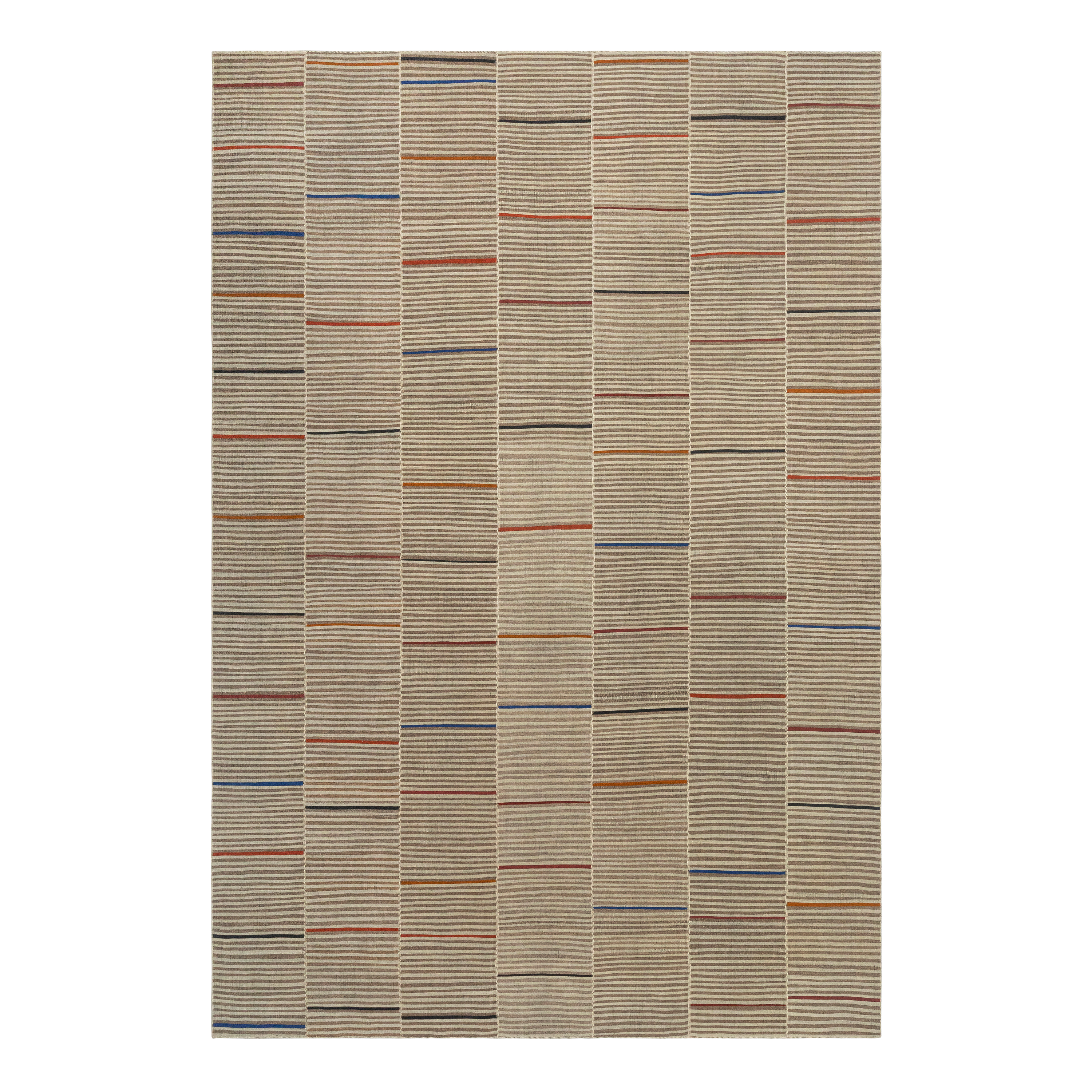 Mazandaran flatweave rug in natural color, handwoven in Iran with a structured flatweave design