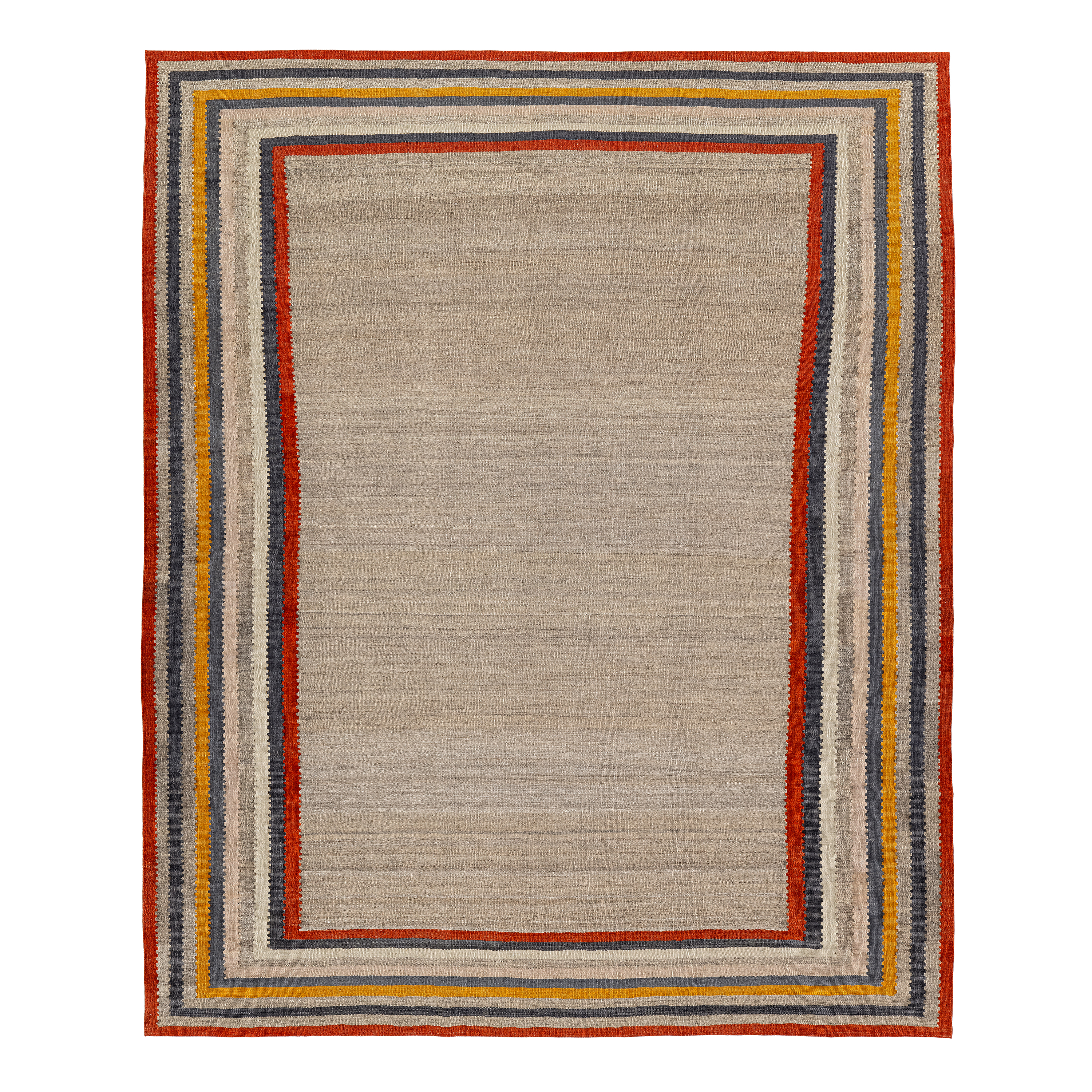 Mazandaran flatweave rug in sand color, handwoven in Iran with a framed flatweave design