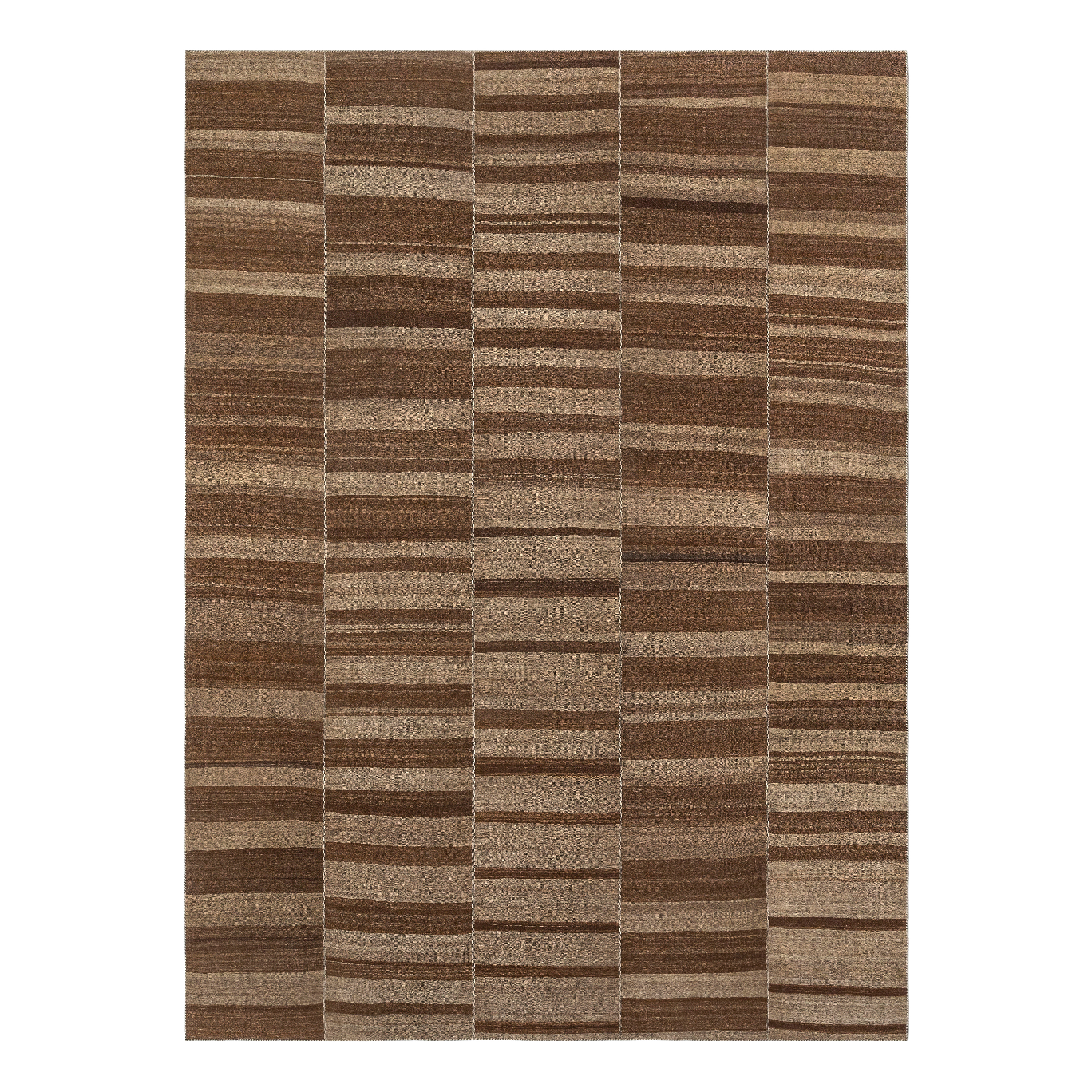 Mazandaran flatweave rug in brown color, handwoven in Iran with a linear flatweave design