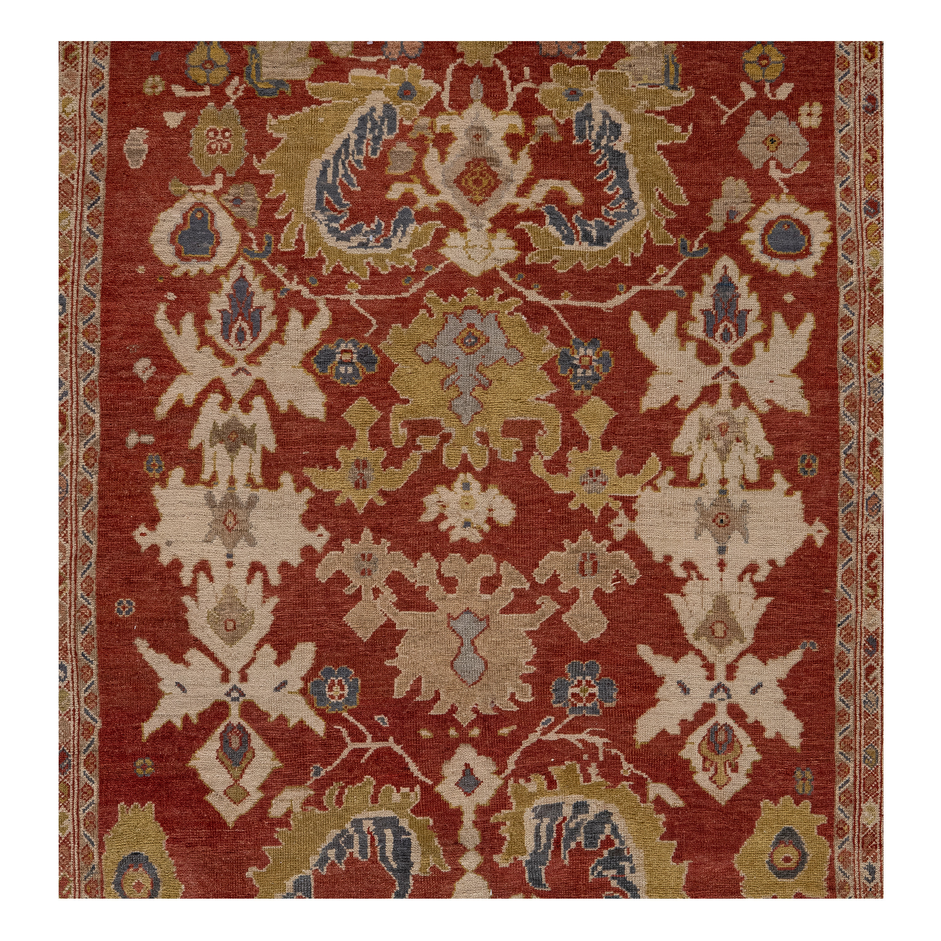 Sultanabad antique rug in red color, handwoven in Iran with a classic ornamental design
