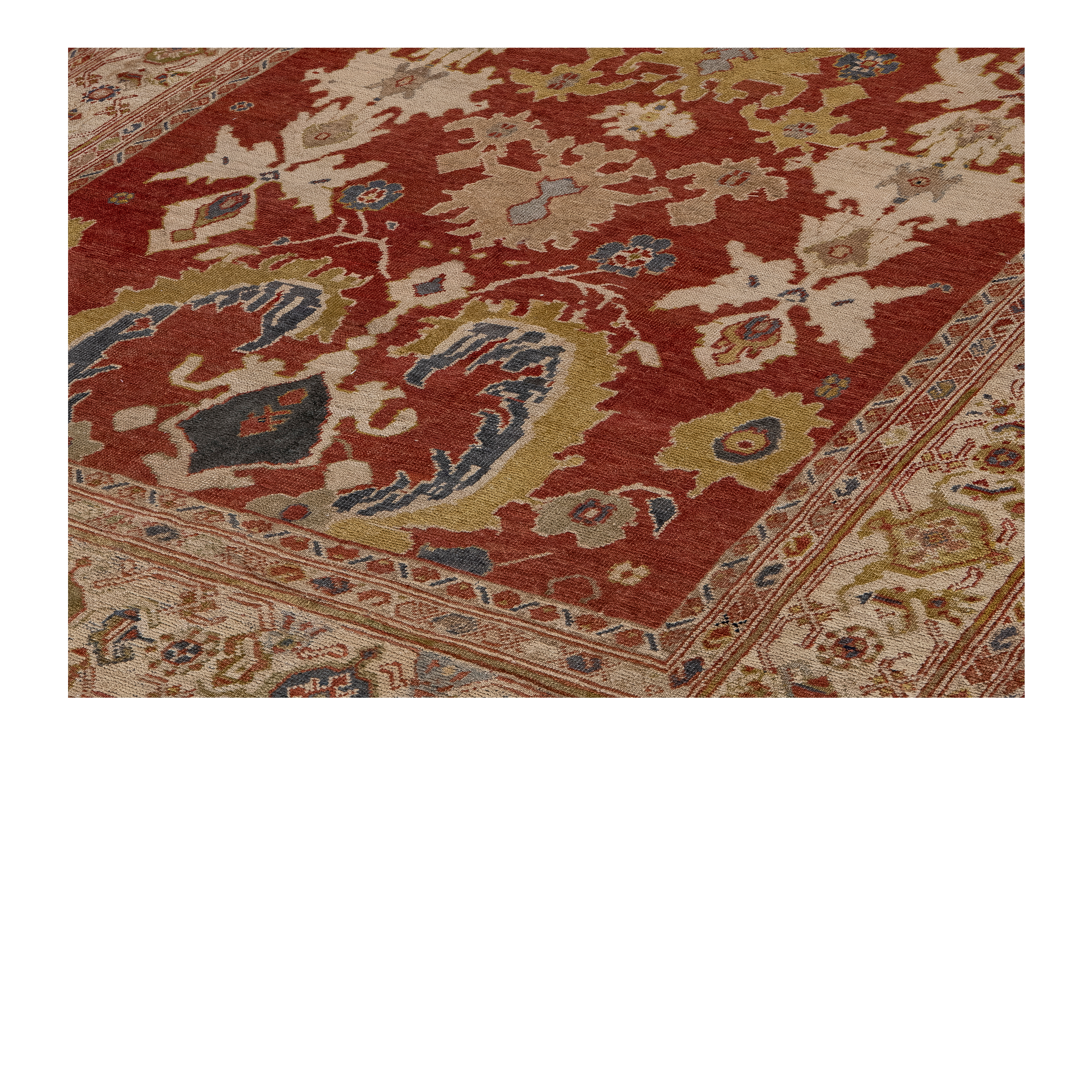 Sultanabad antique rug in red color, handwoven in Iran with a classic ornamental design