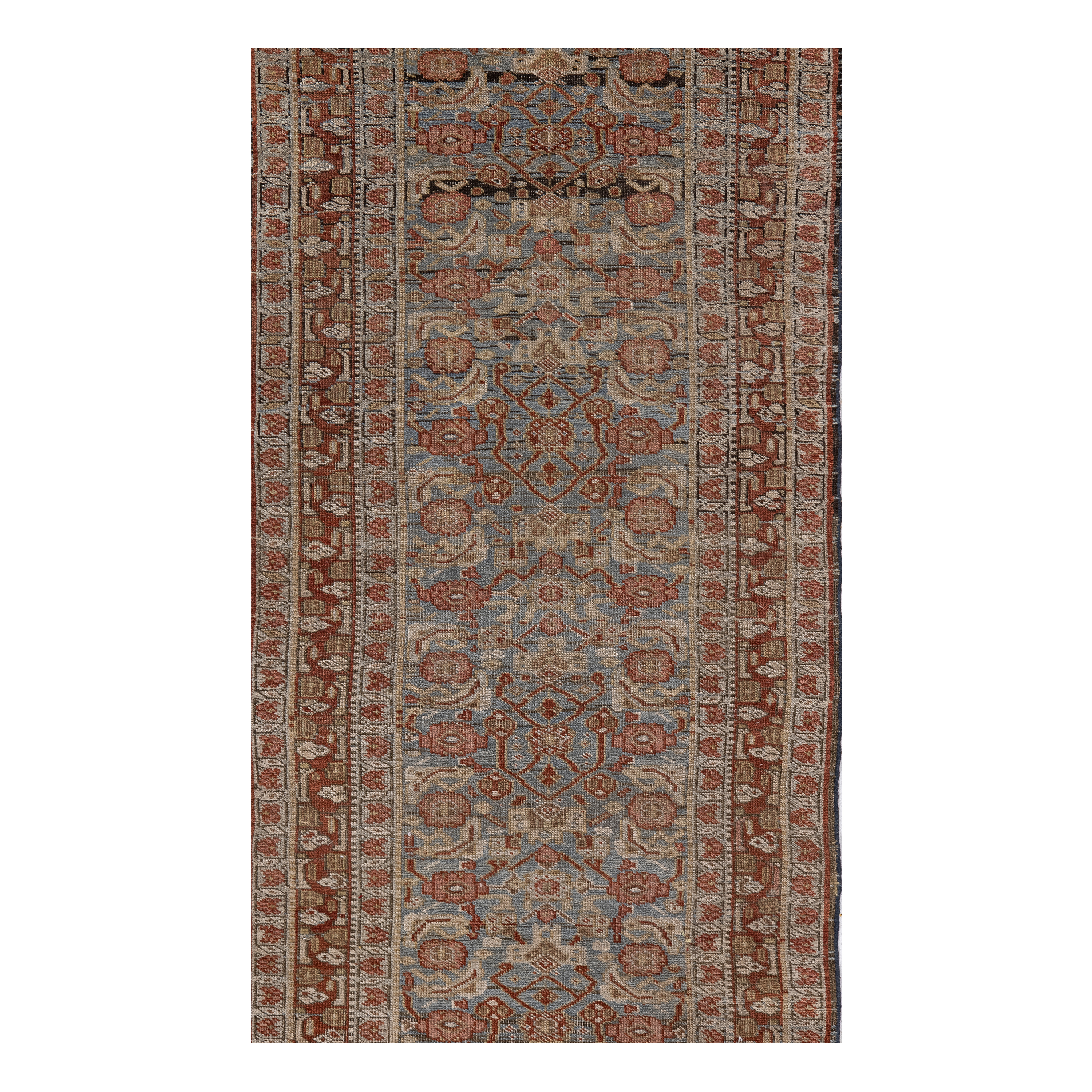 Bidjar antique runner rug in blue color, handwoven in Iran with classic Persian design