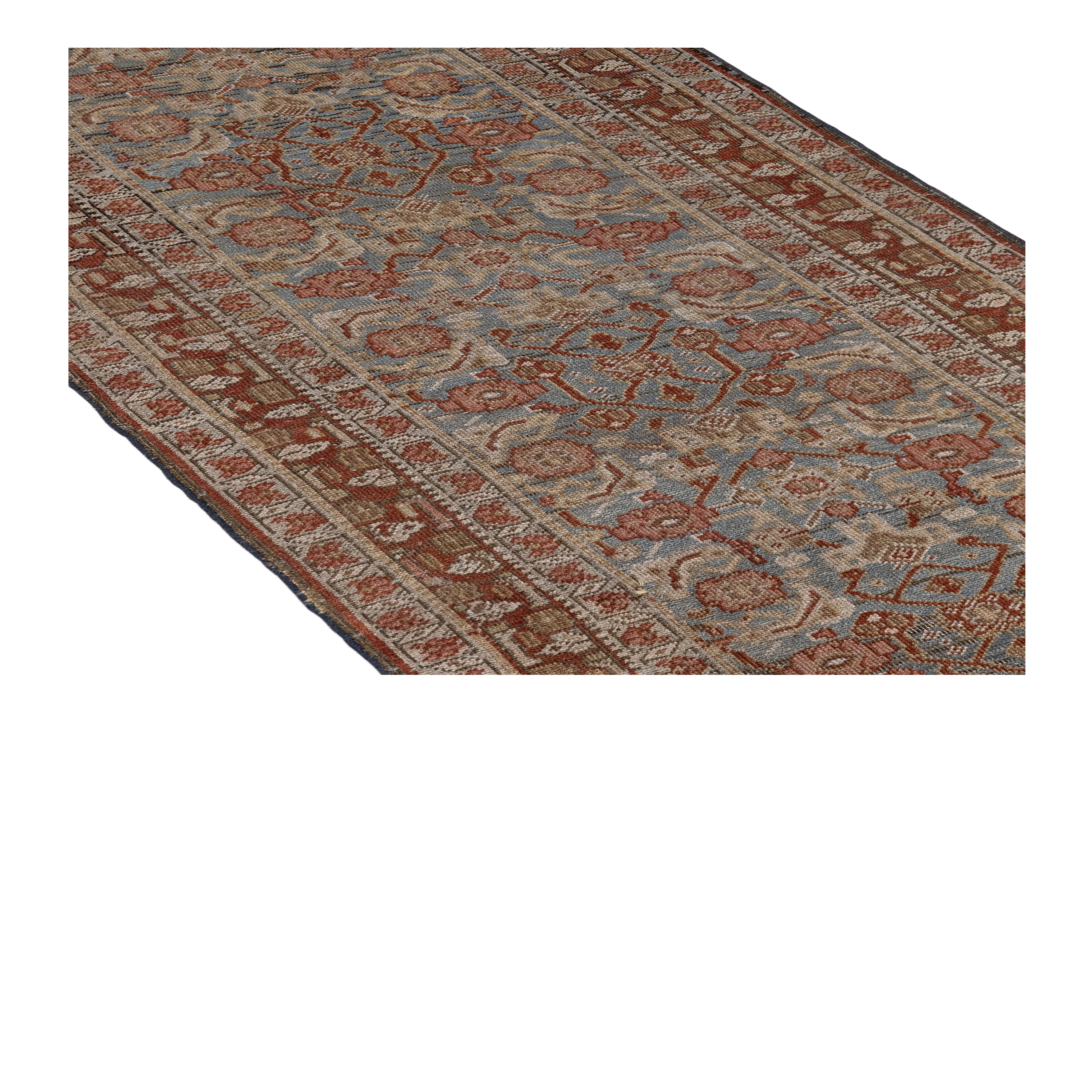 Bidjar antique runner rug in blue color, handwoven in Iran with classic Persian design