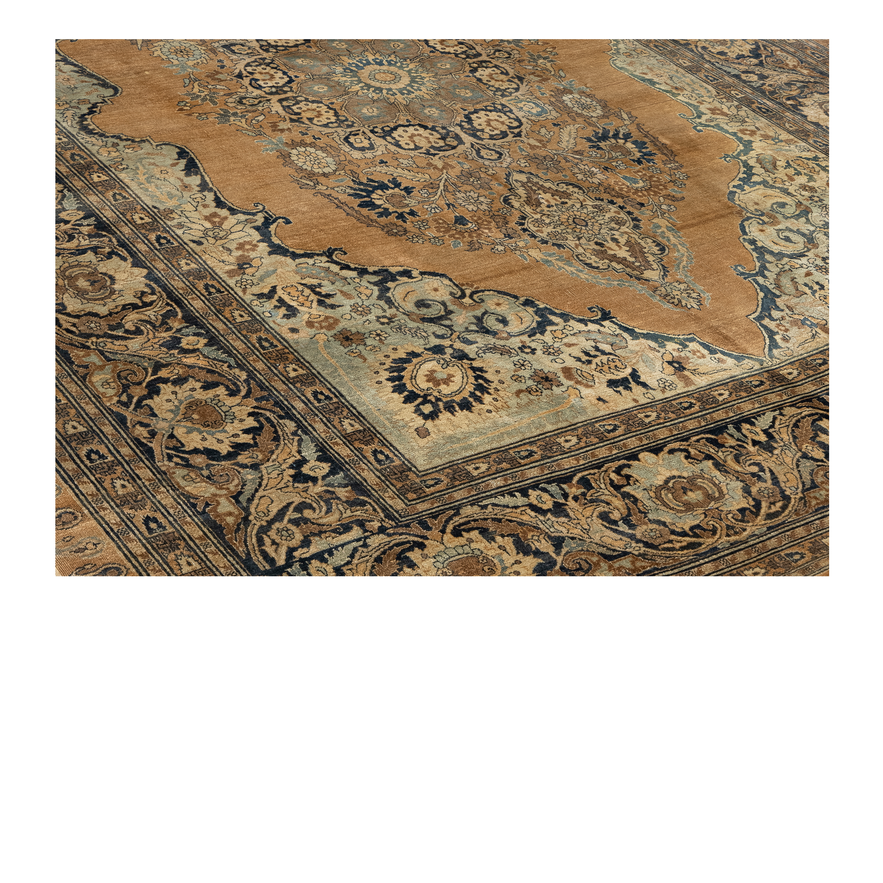 Tabriz antique rug in rust color, handwoven in Iran with classic Persian medallion design
