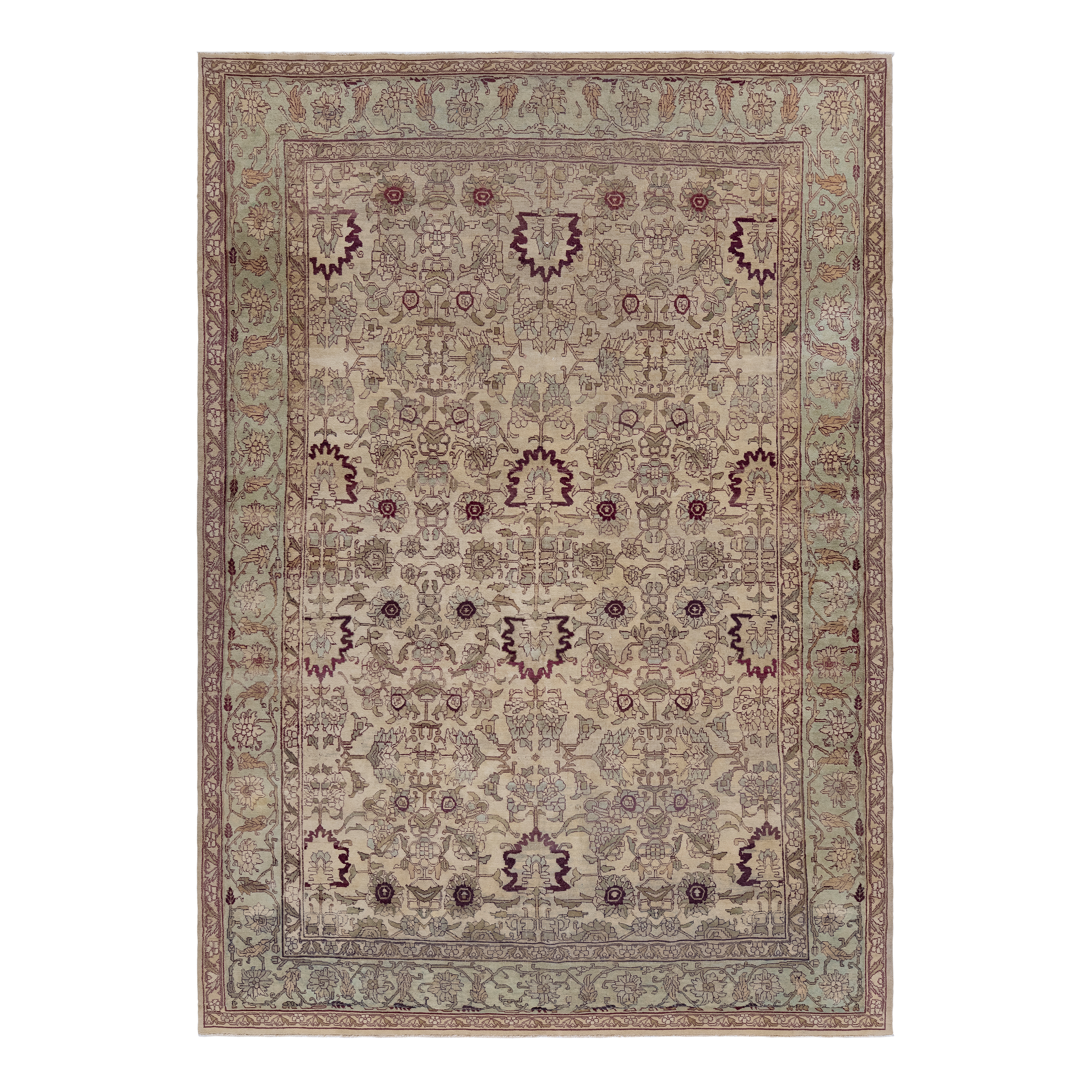 Agra antique rug in cream color, handwoven in India with classic traditional design