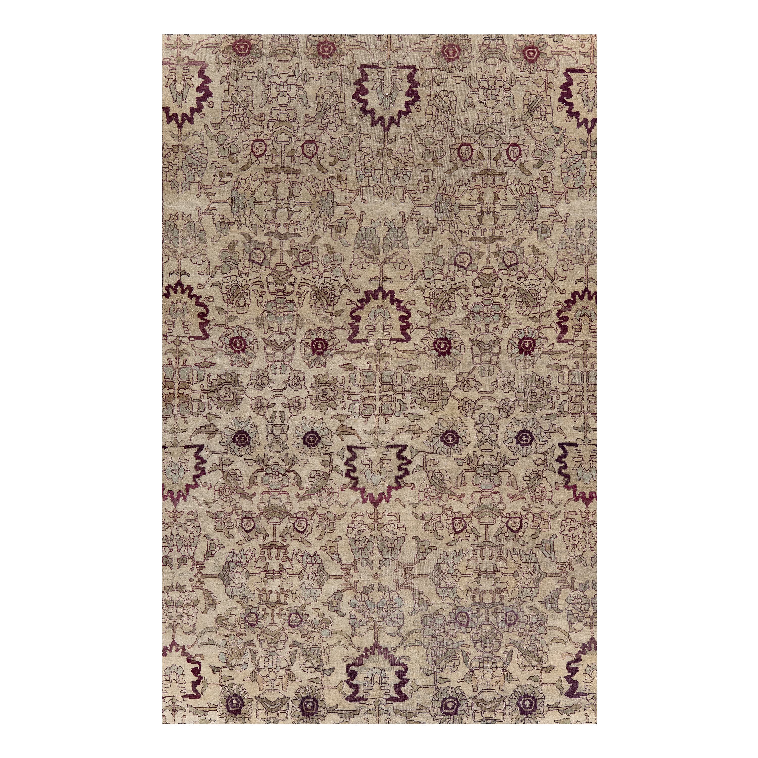 Agra antique rug in cream color, handwoven in India with classic traditional design