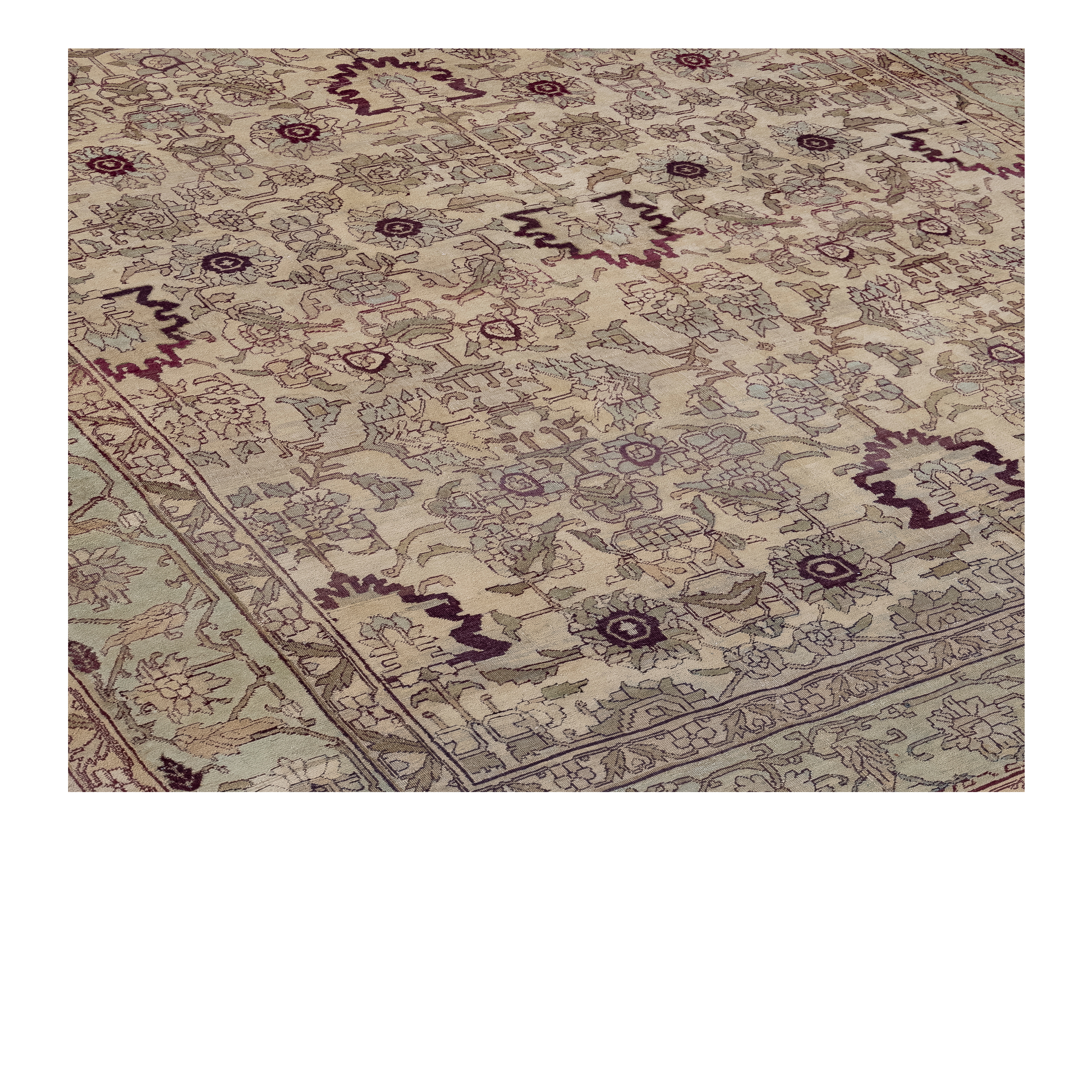 Agra antique rug in cream color, handwoven in India with classic traditional design