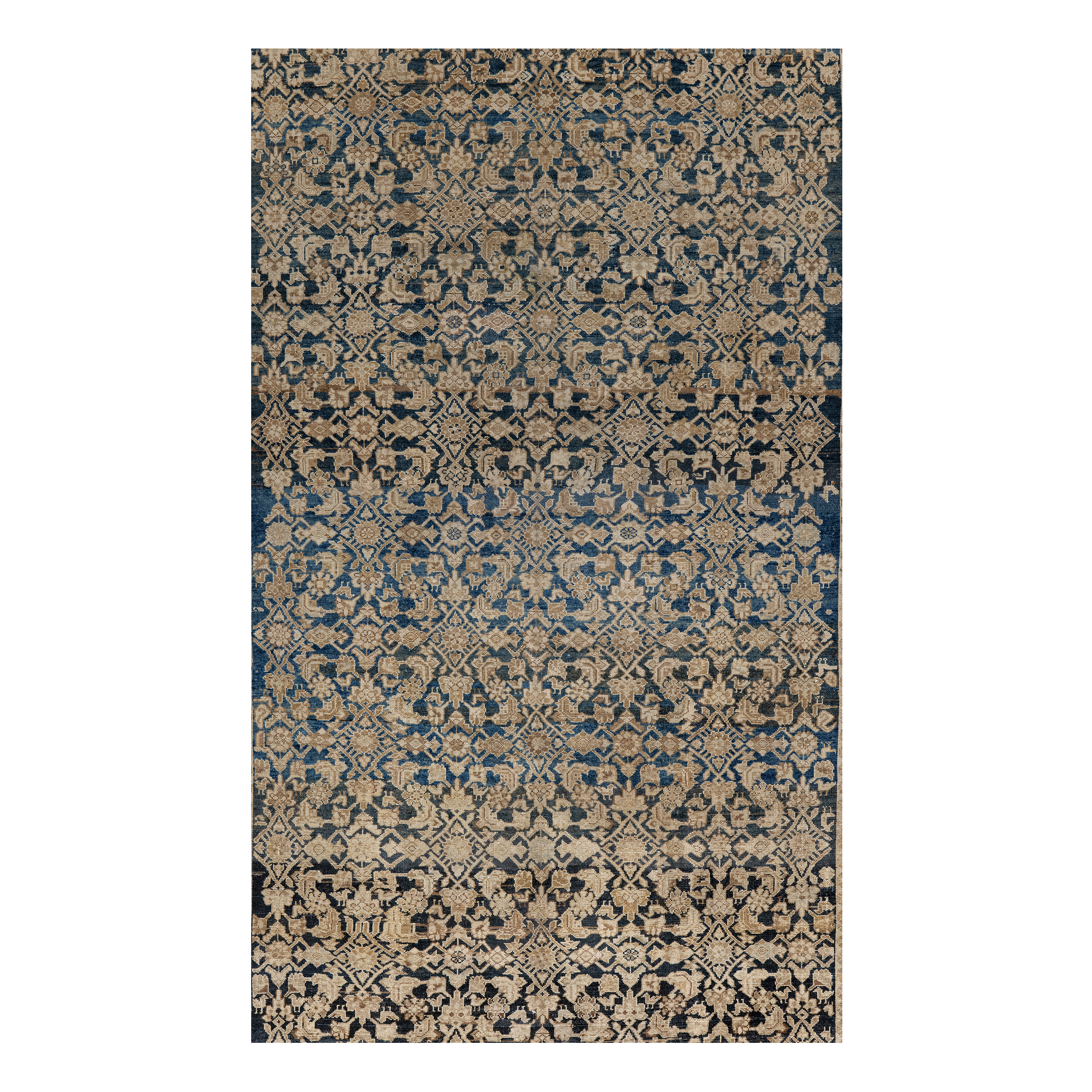 Malayer antique rug in navy color, handwoven in Iran with traditional Persian design