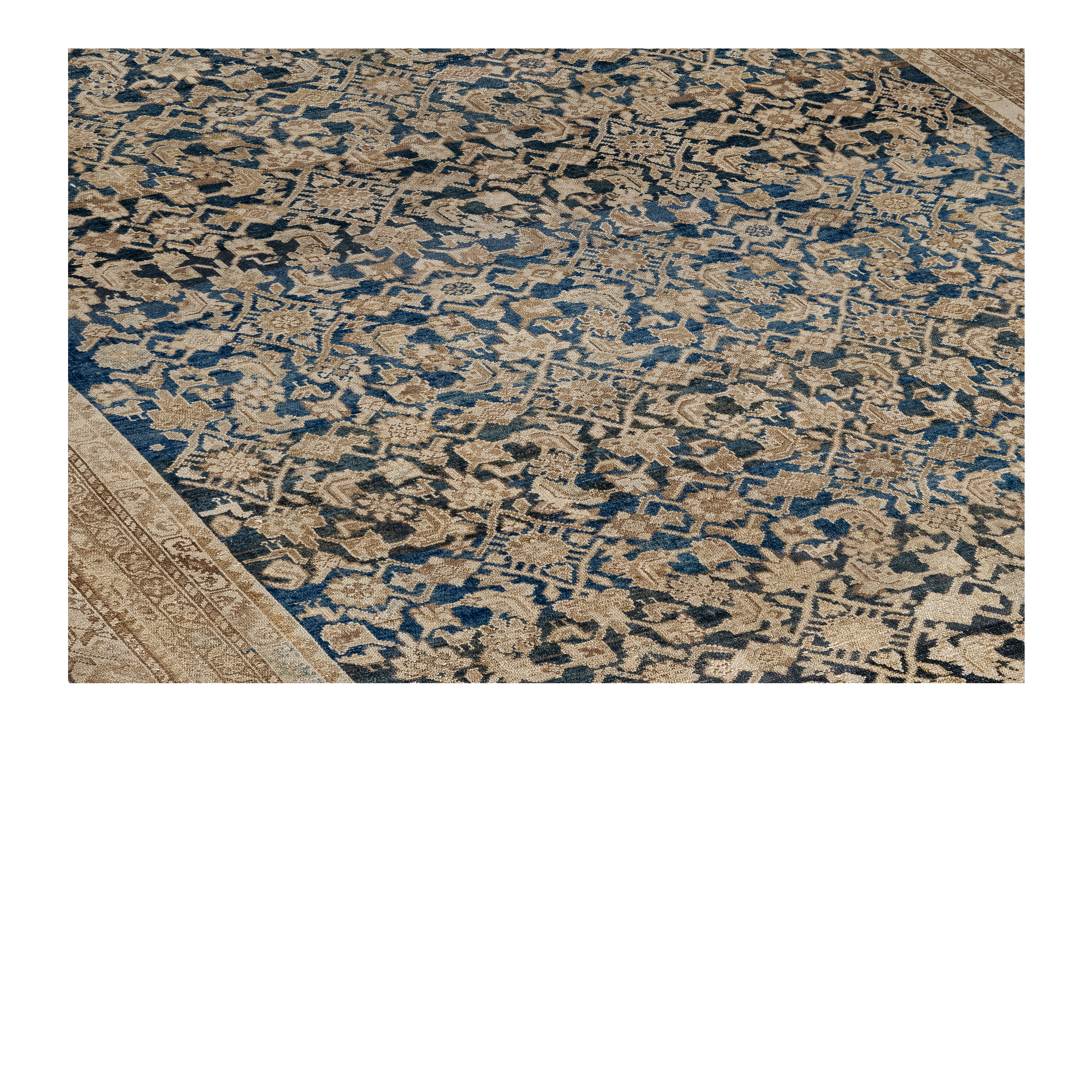 Malayer antique rug in navy color, handwoven in Iran with traditional Persian design