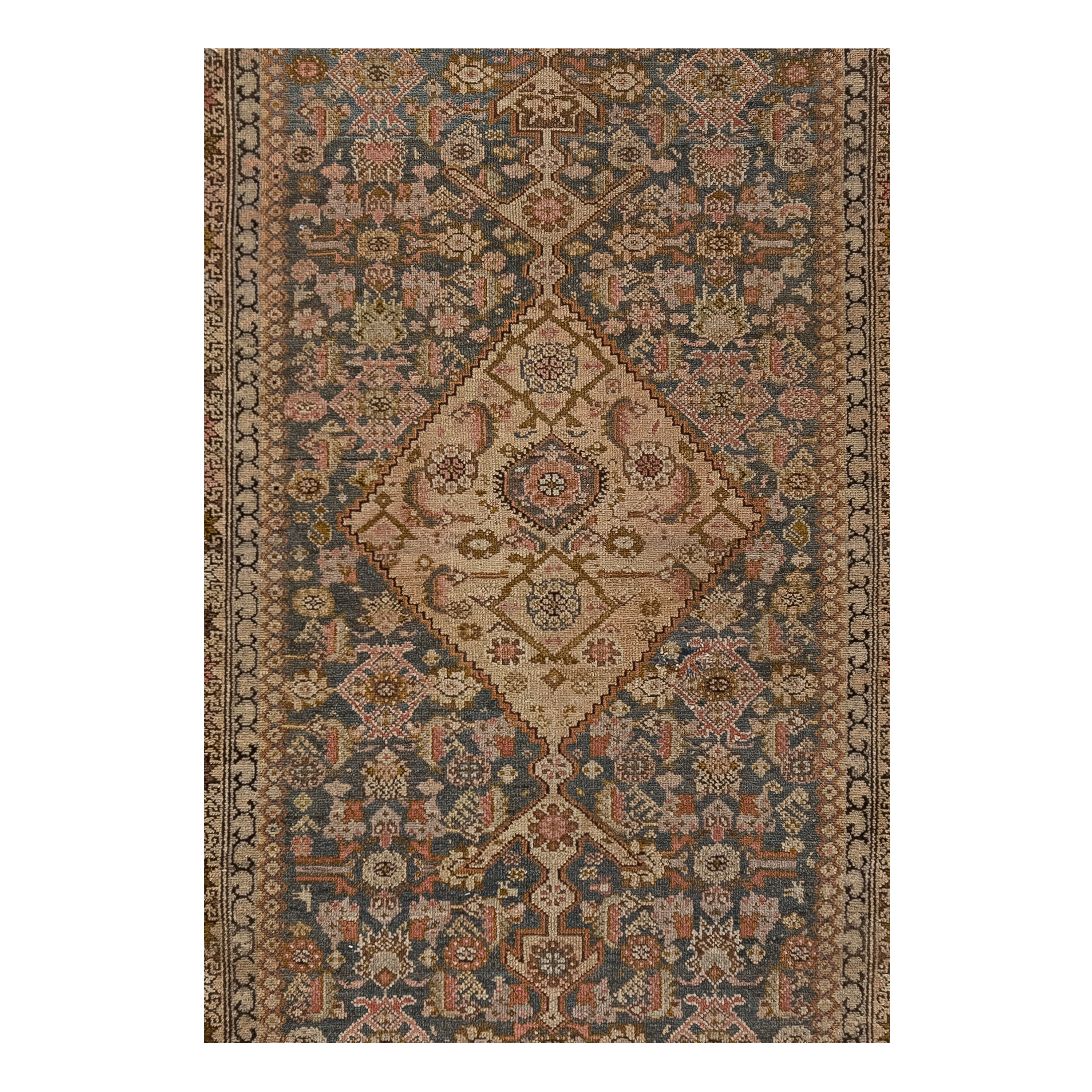 Antique Hamadan blue Persian runner rug