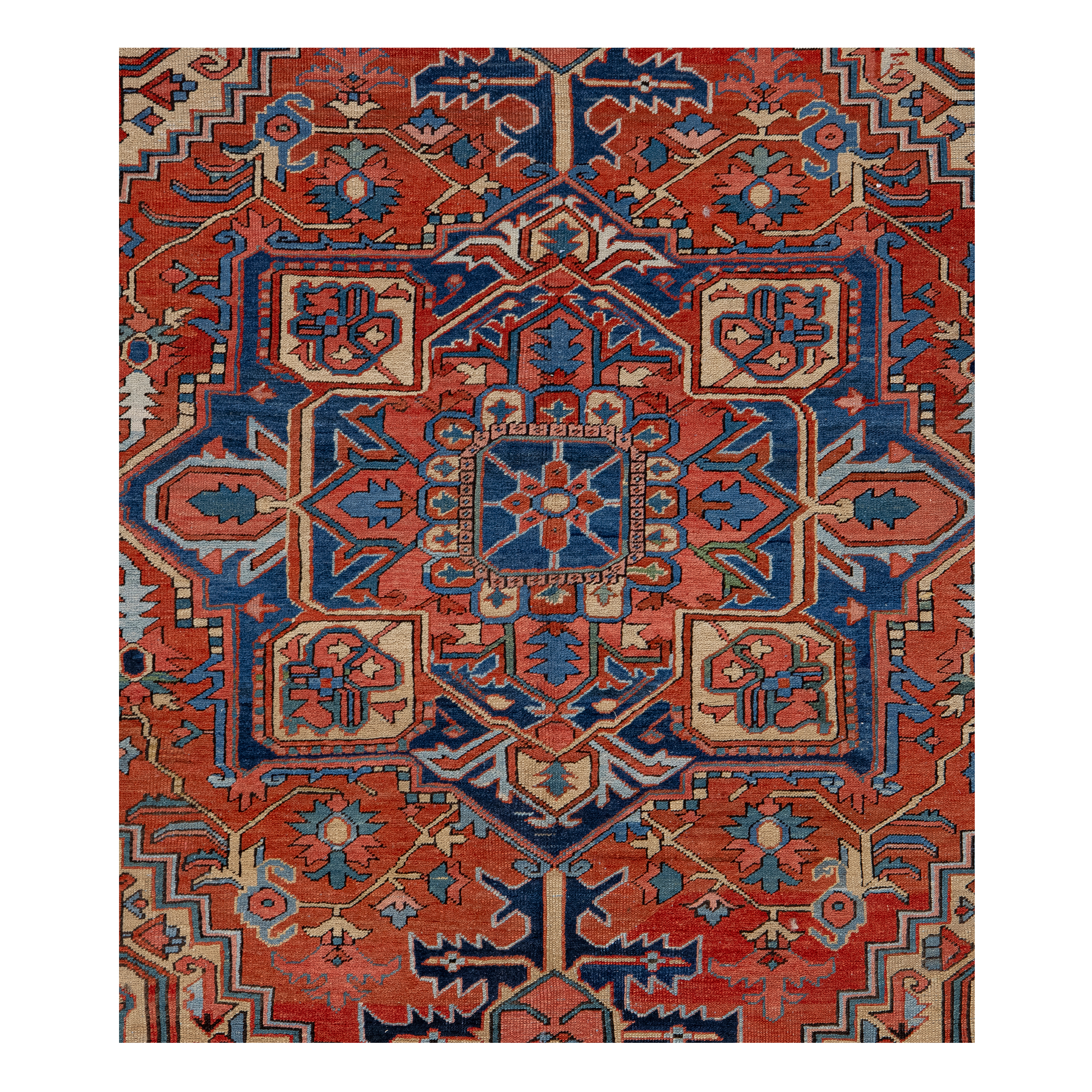Antique Serapi rug in rust color, handwoven in Iran with classic geometric medallion design