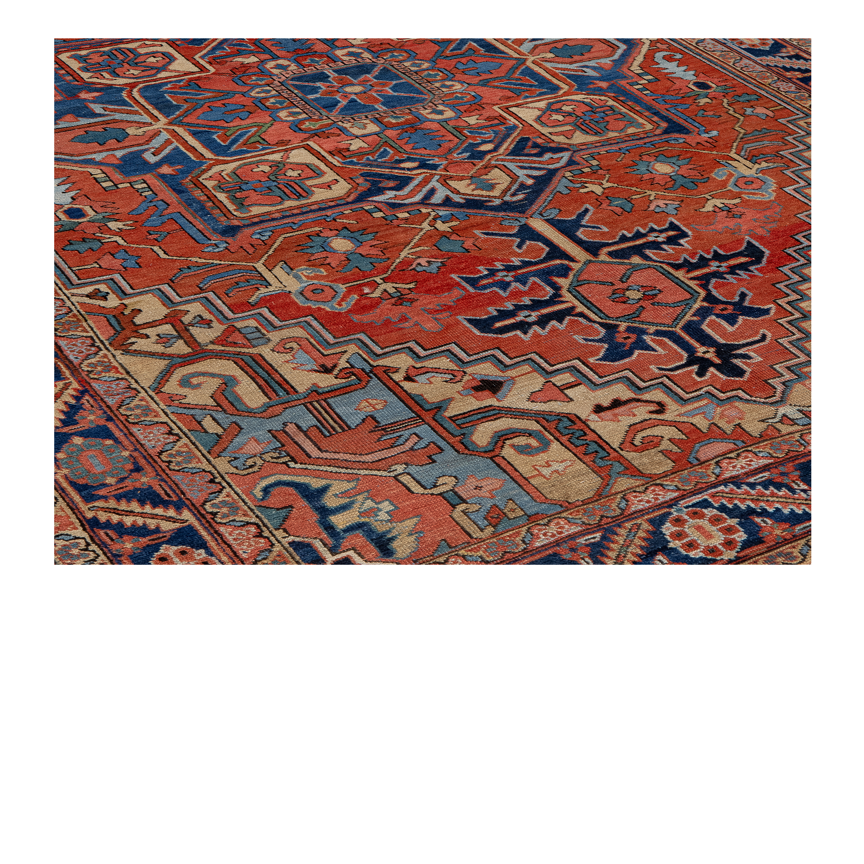 Antique Serapi rug in rust color, handwoven in Iran with classic geometric medallion design
