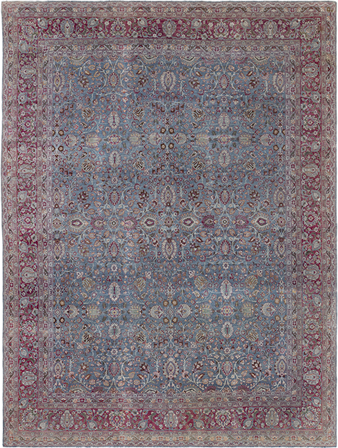 Antique Mashhad Persian rug in purple with intricate floral pattern and detailed border