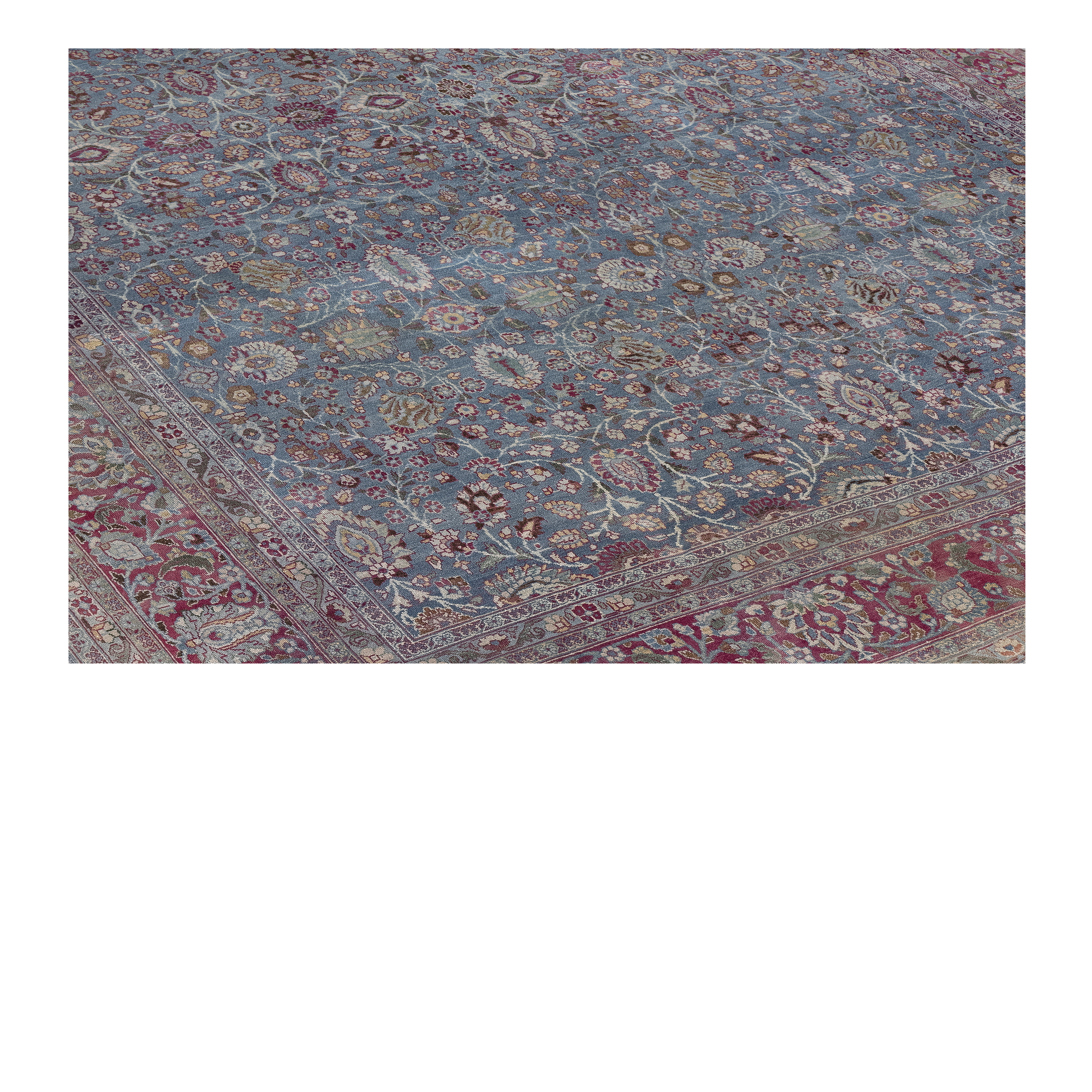 Antique Mashhad Persian rug in purple with intricate floral pattern and detailed border