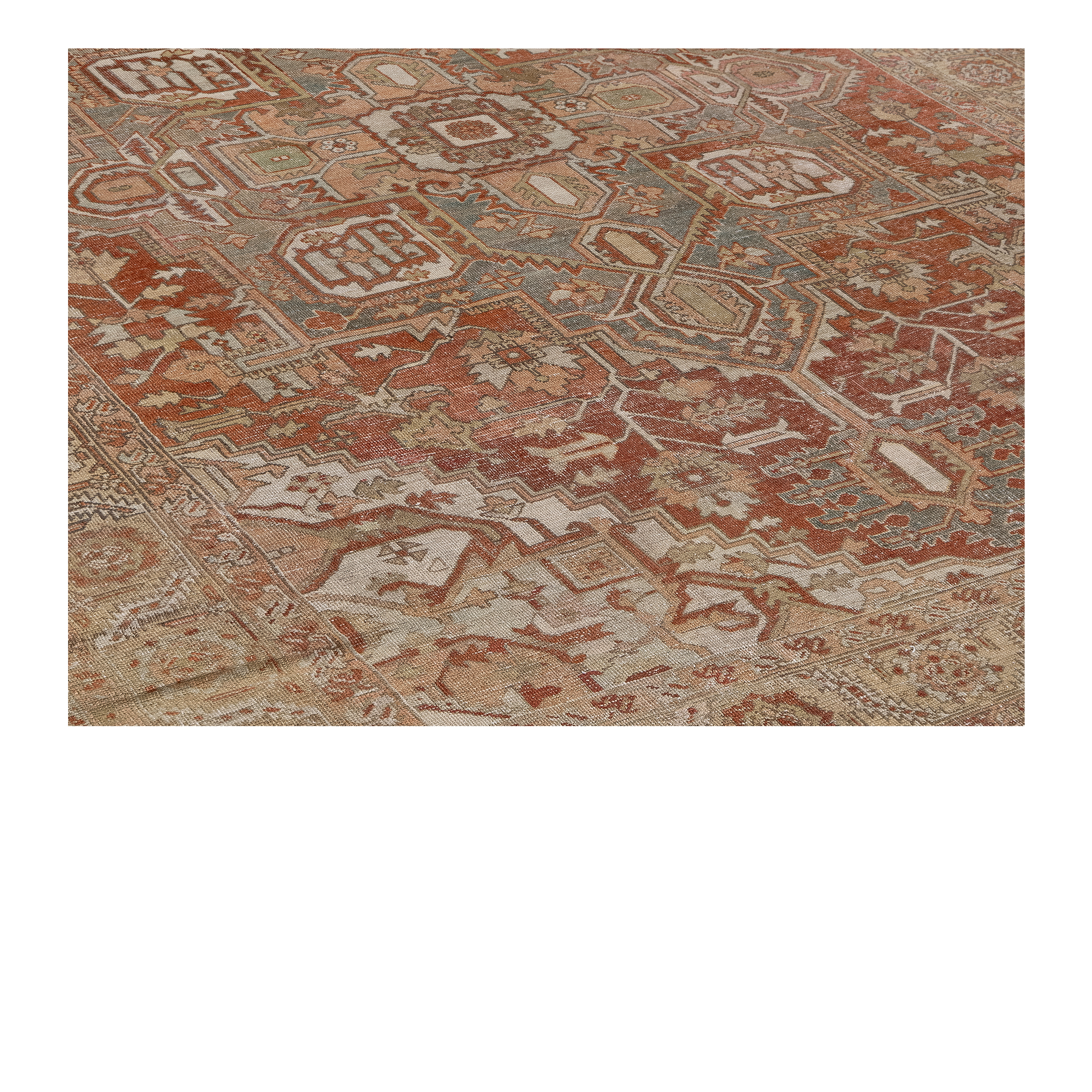 Antique Heriz rug in rust from Iran with bold geometric medallion hand knotted for luxury interiors by Nasiricarpets