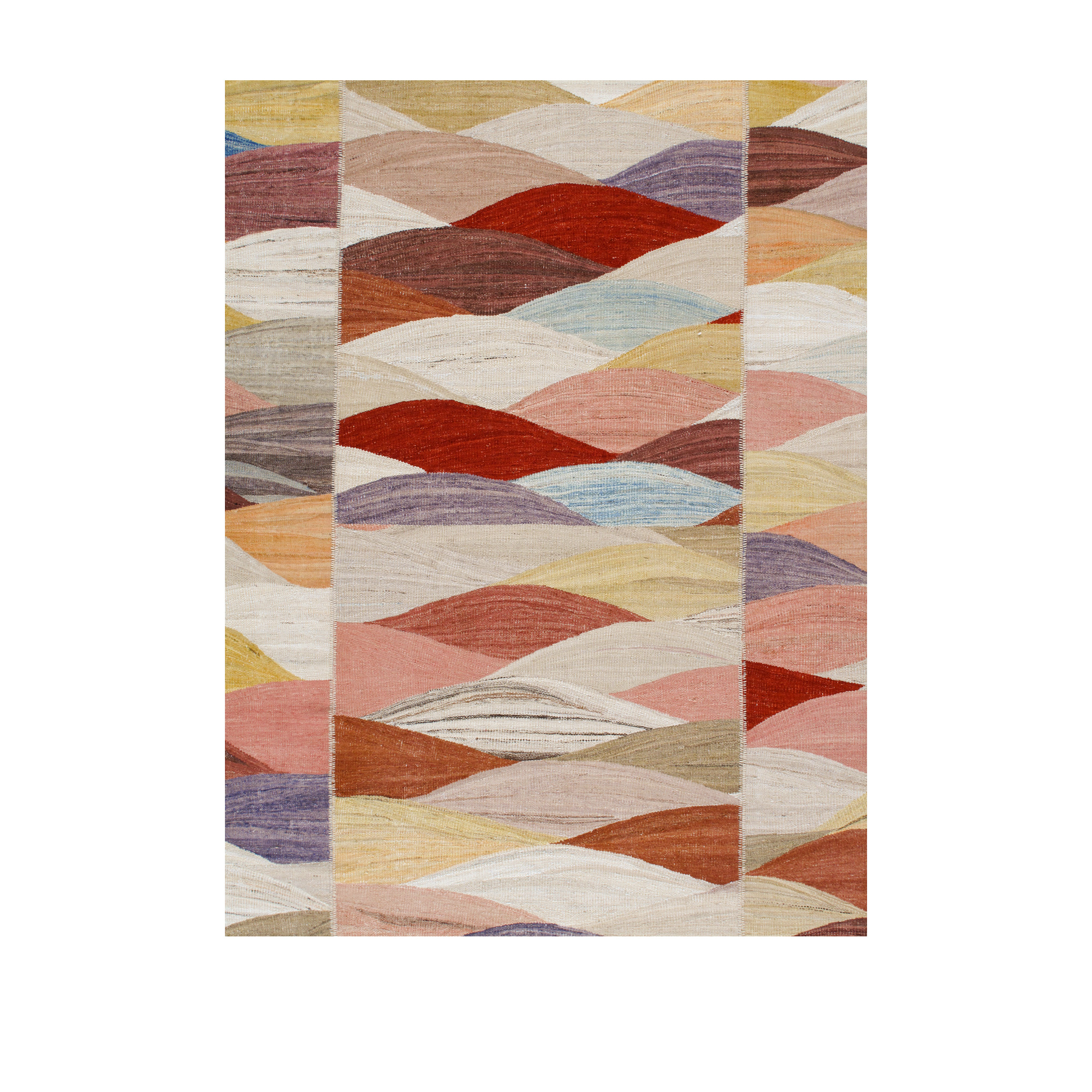 Modern Persian kilim rug with abstract landscape design in soft earth tones, handwoven flatweave by NASIRI