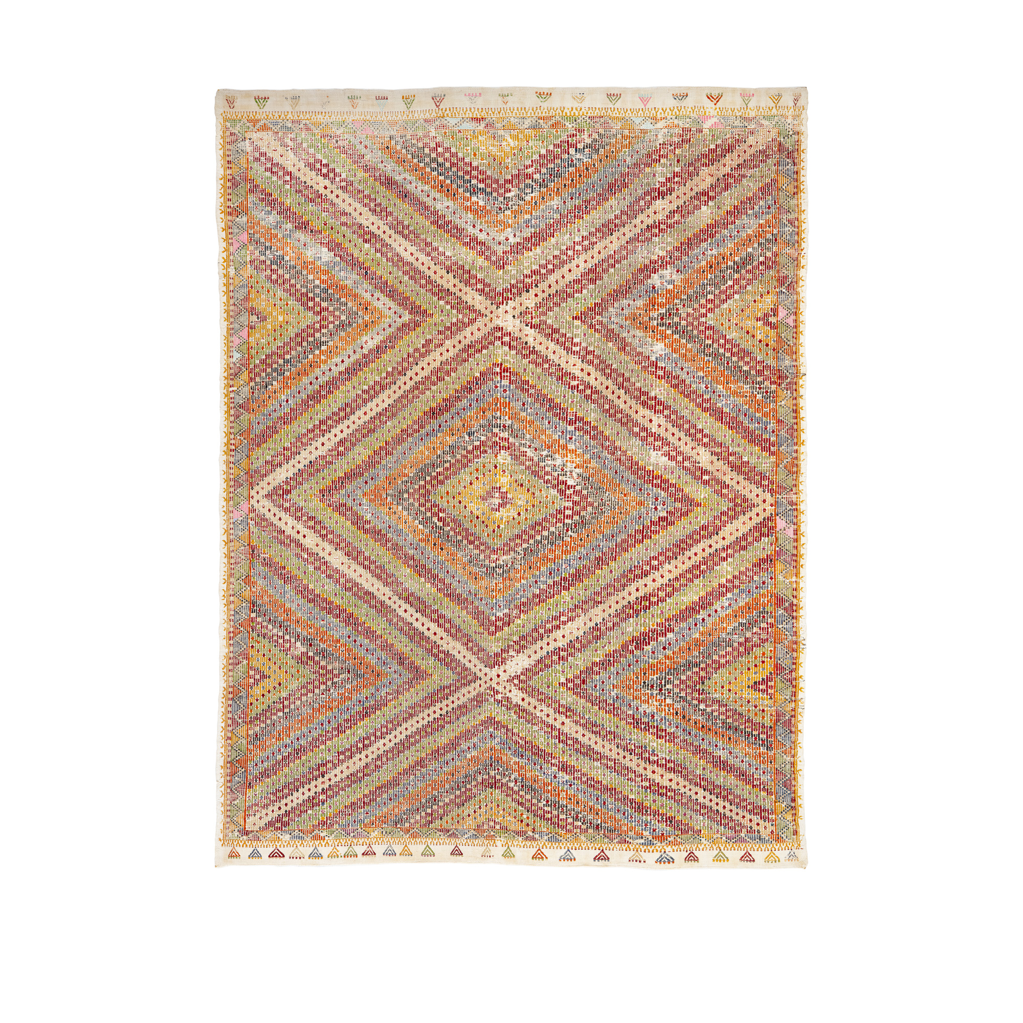Vintage Turkish flatweave rug with multicolor geometric diamond pattern