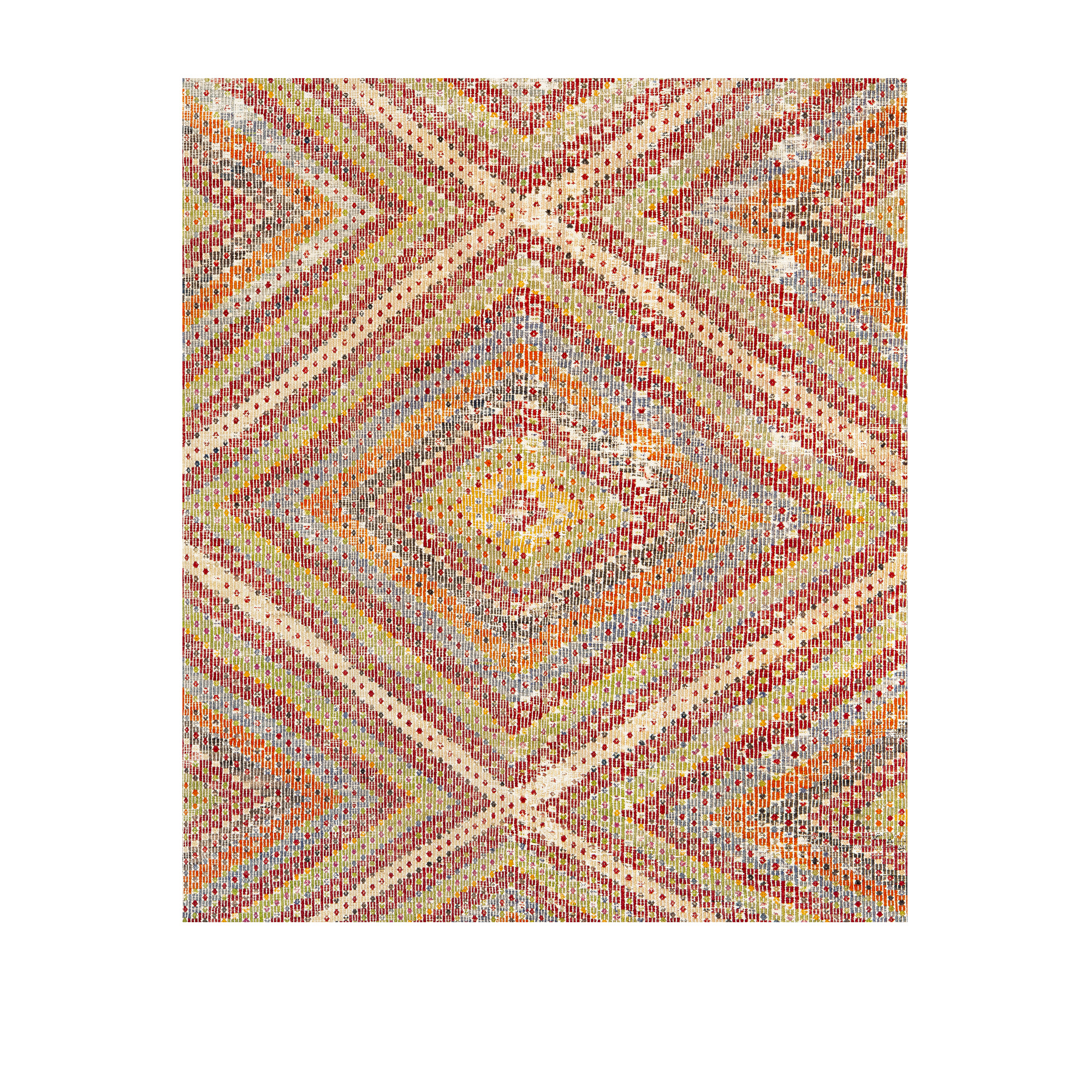 Vintage Turkish flatweave rug with multicolor geometric diamond pattern