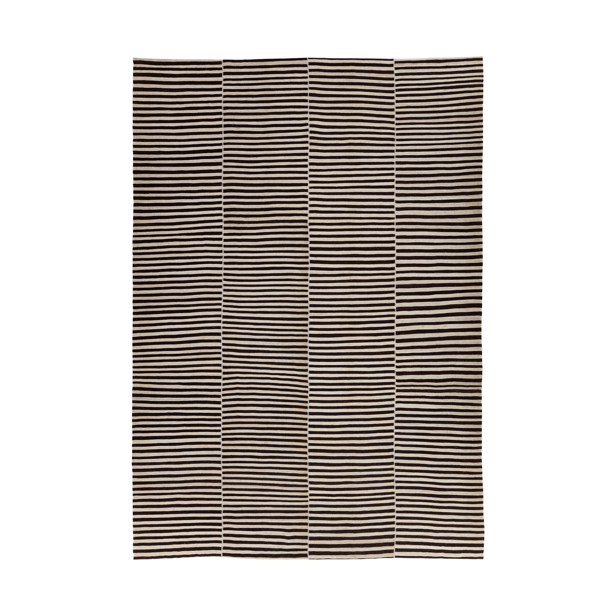 Mazandaran kilim rug with fine black and ivory striped pattern