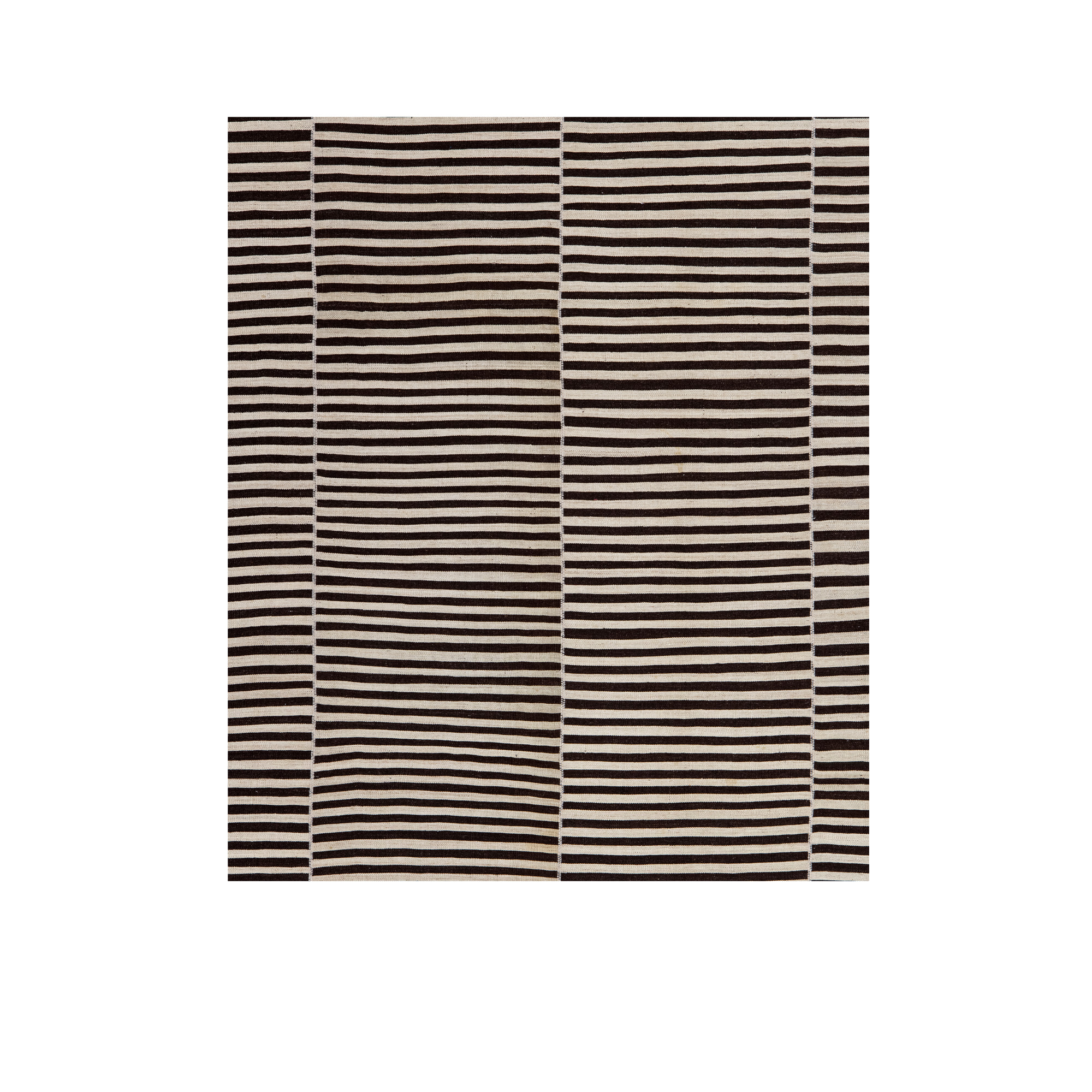 Mazandaran kilim rug with fine black and ivory striped pattern