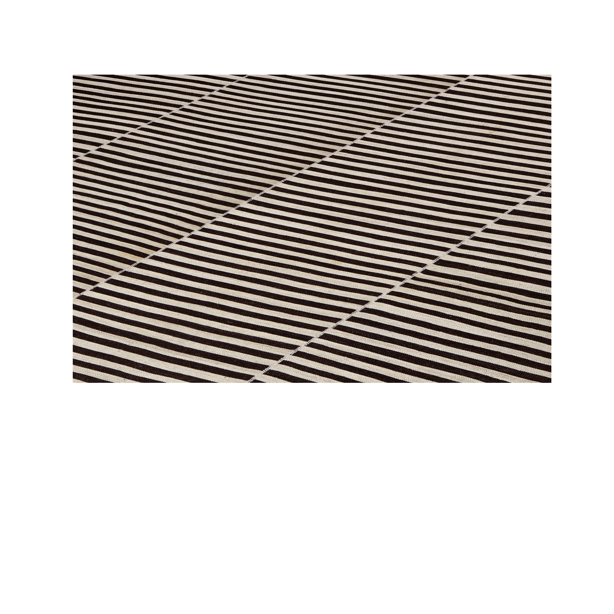 Mazandaran kilim rug with fine black and ivory striped pattern